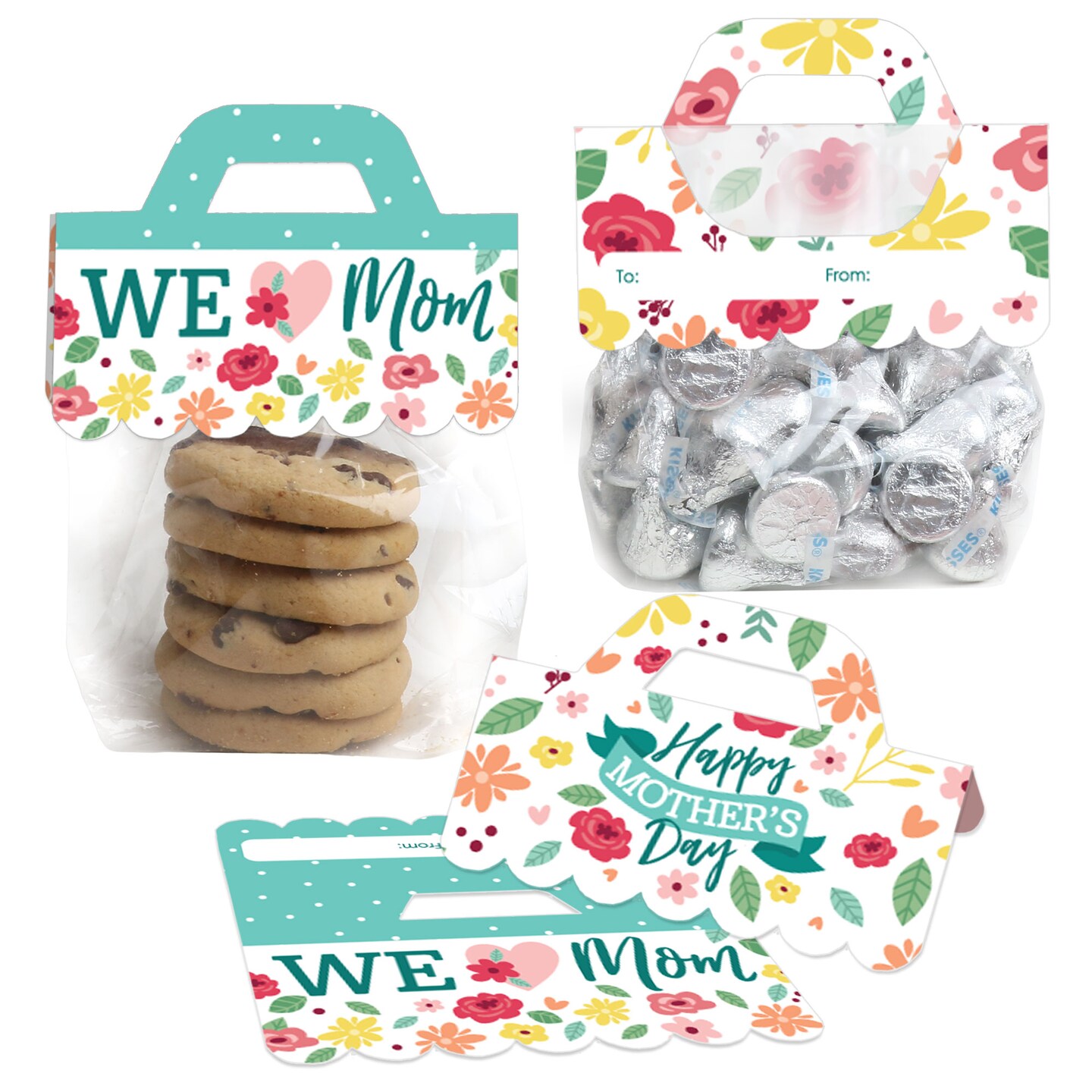 Big Dot of Happiness Colorful Floral Happy Mother&#x27;s Day - DIY We Love Mom Party Clear Goodie Favor Bag Labels - Candy Bags with Toppers - Set of 24