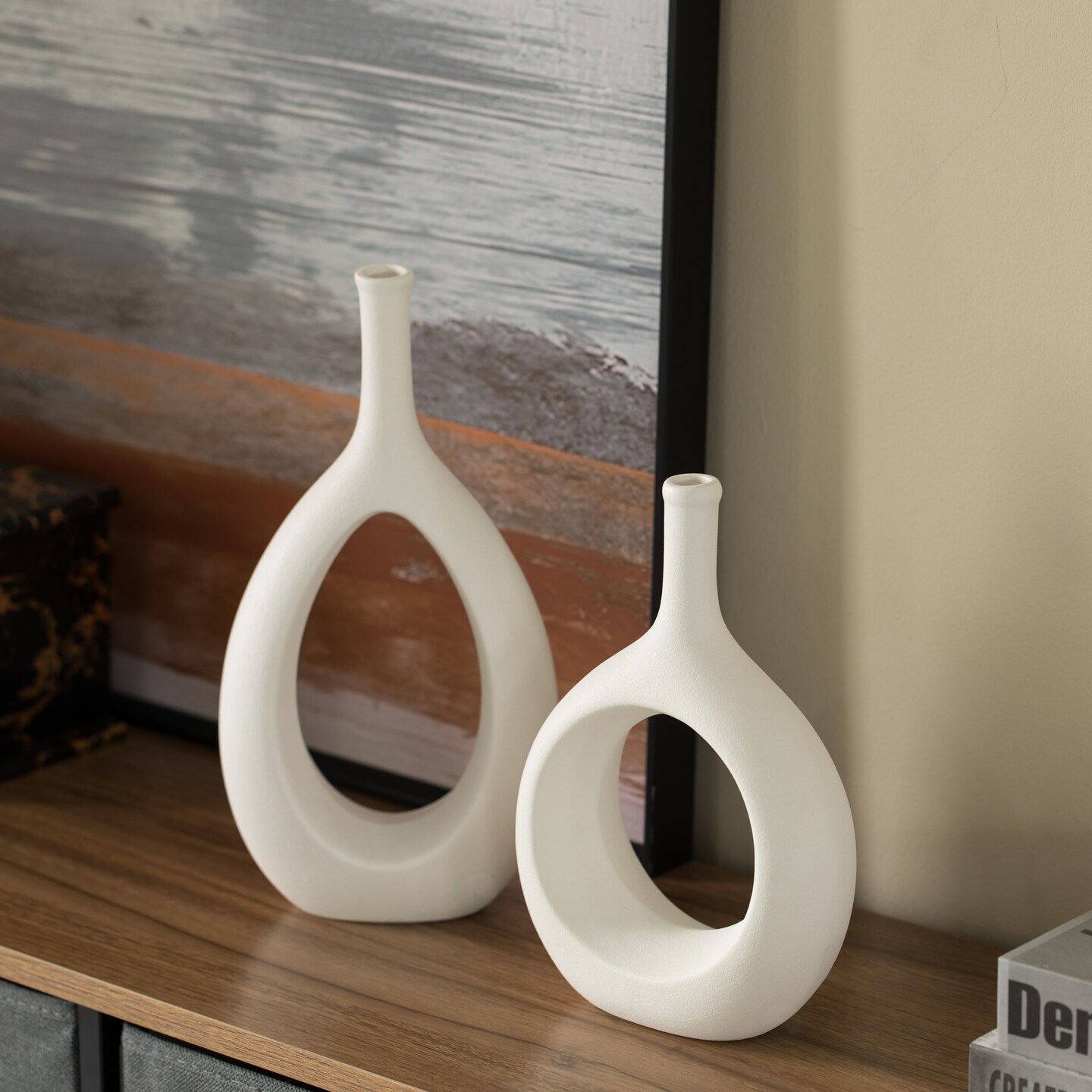 Contemporary White Ceramic Unique Shaped Flower Table Vase Centerpiece