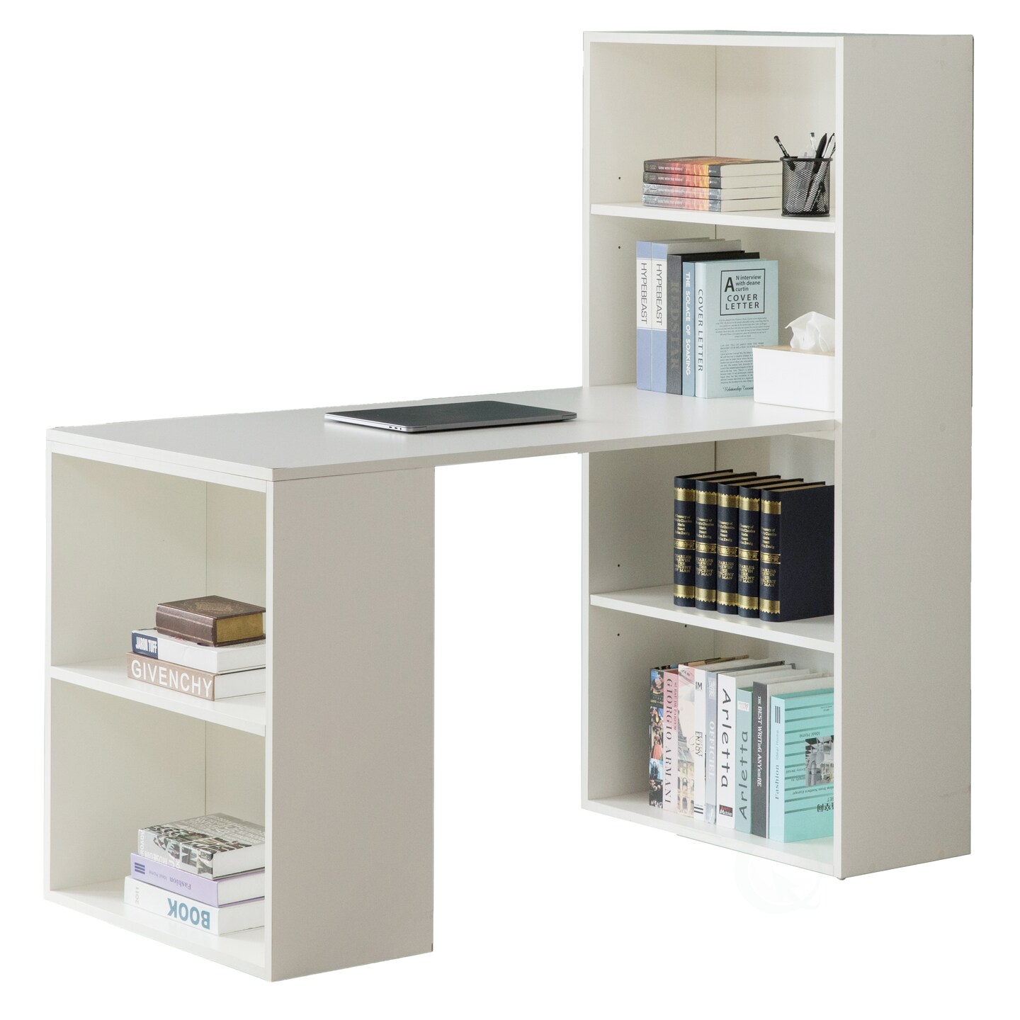 Computer Writing Workstation Table with Combo Bookshelf Bookcase