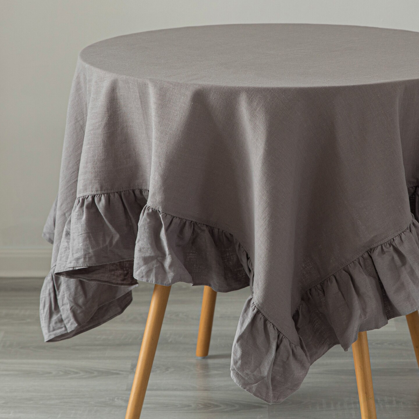 Deerlux 100% Pure Linen Washable Tablecloth with Ruffle Trim