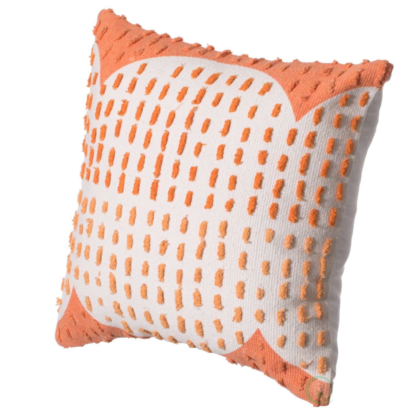 16&#x22; Handwoven Cotton Throw Pillow Cover with Ribbed Line Dots and Wave Border