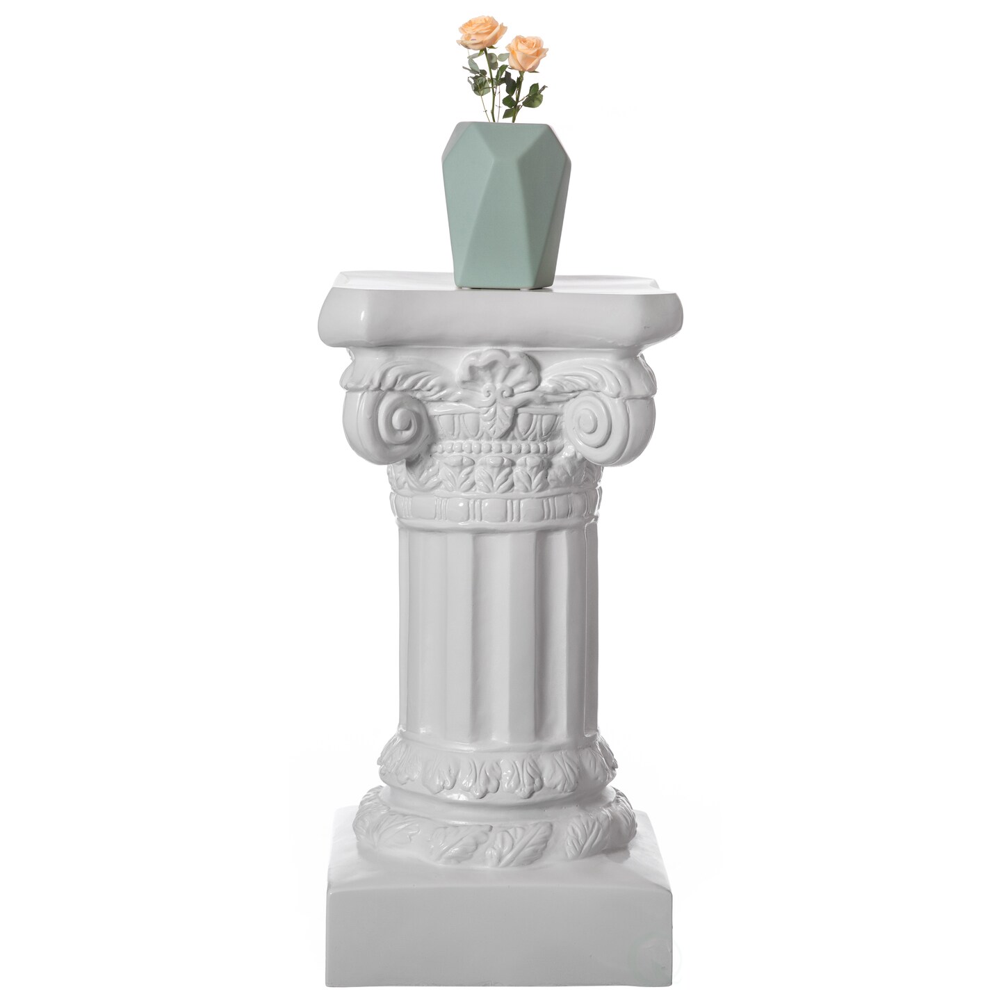 Decorative Fiberglass White Plinth Roman Style Column Ionic Piller Pedestal Vase Stand for Wedding or Party, Living Room, or Dining Room Decor - Photography Props - Sculpture Display - Greek-inspired Luxury Decor Piece with Ornate Accents