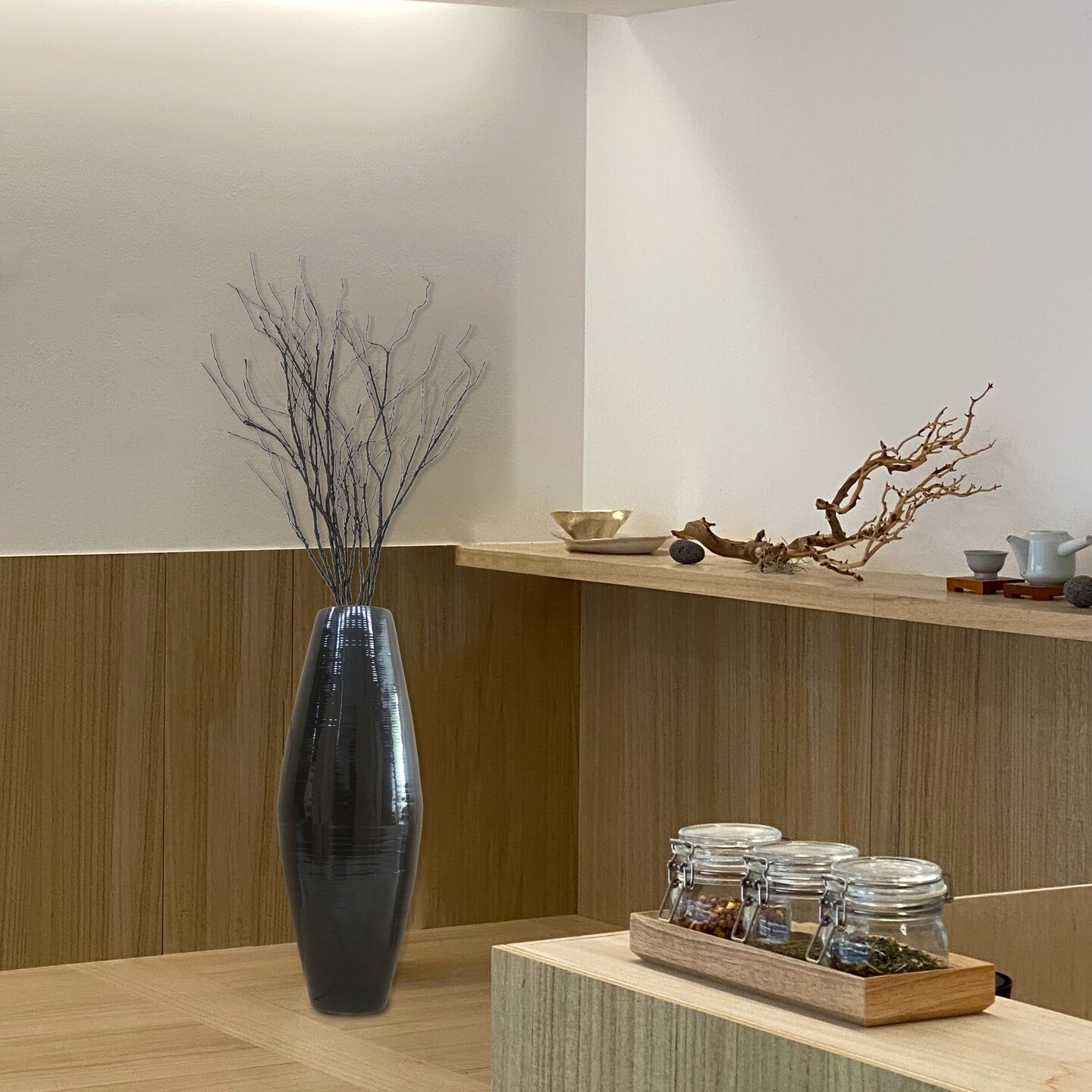 Uniquewise Bamboo Floor Vase Cylinder, For Dining Living Room Entryway Decoration