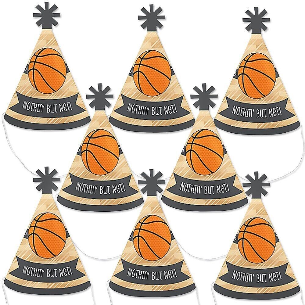 Big Dot of Happiness Nothin&#x27; but Net - Basketball - Mini Cone Baby Shower or Birthday Party Hats - Small Little Party Hats - Set of 8