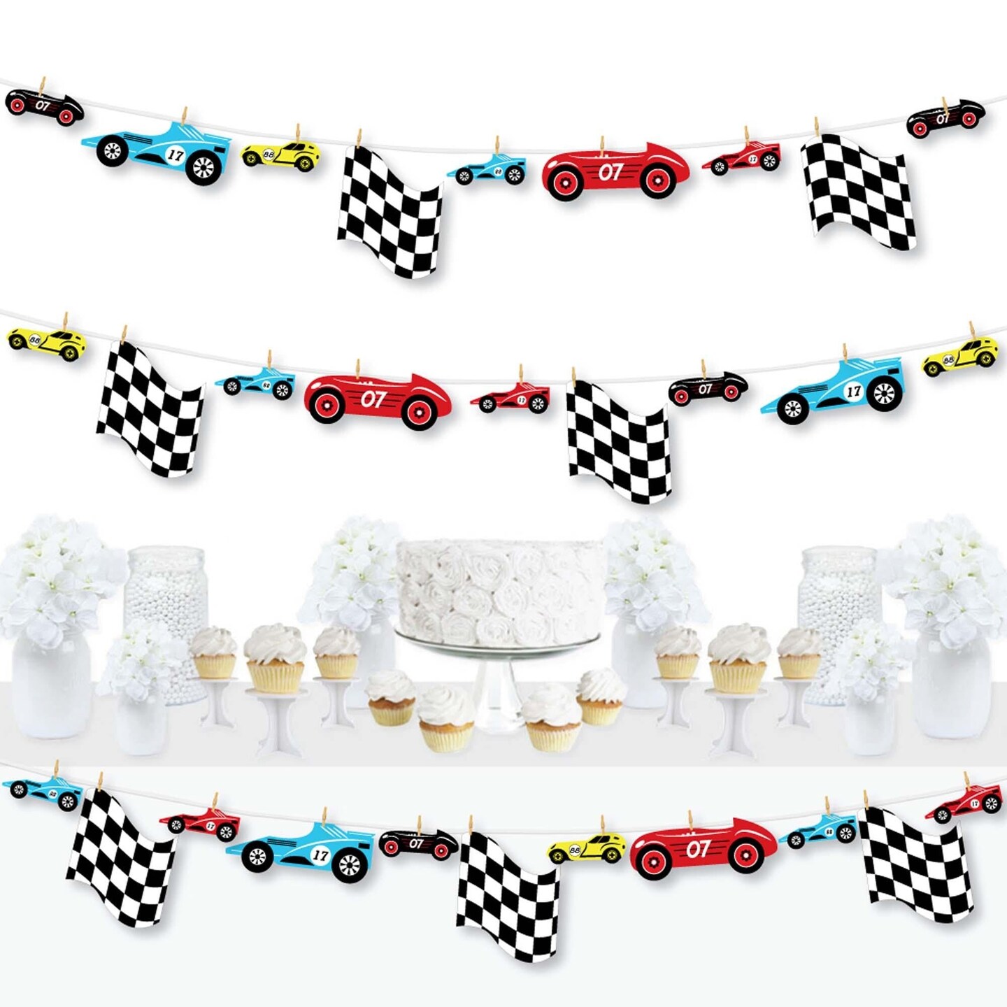 Big Dot of Happiness Let&#x27;s Go Racing - Racecar - Race Car Birthday Party or Baby Shower DIY Decorations - Clothespin Garland Banner - 44 Pieces