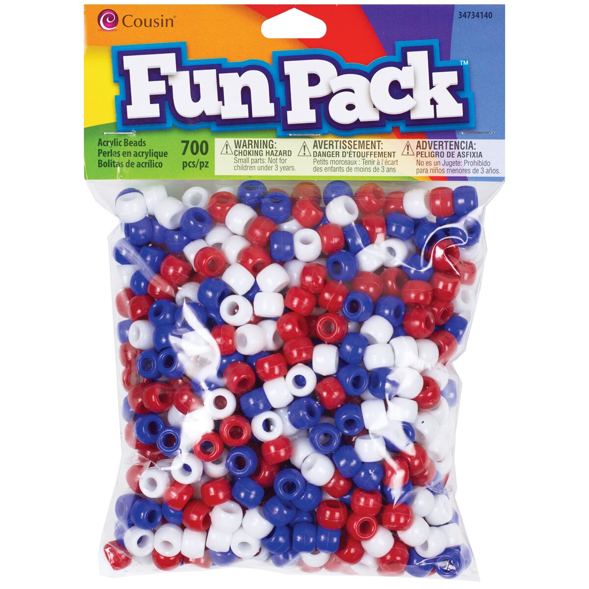 CousinDIY Fun Pack Acrylic Pony Beads 700/Pkg-Red, White & Blue