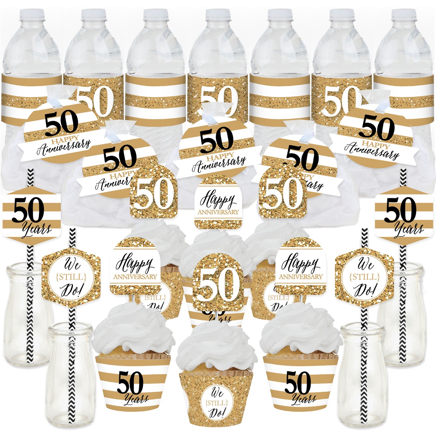 Big Dot of Happiness We Still Do - 50th Wedding Anniversary - Anniversary Party Favors and Cupcake Kit - Fabulous Favor Party Pack - 100 Pieces