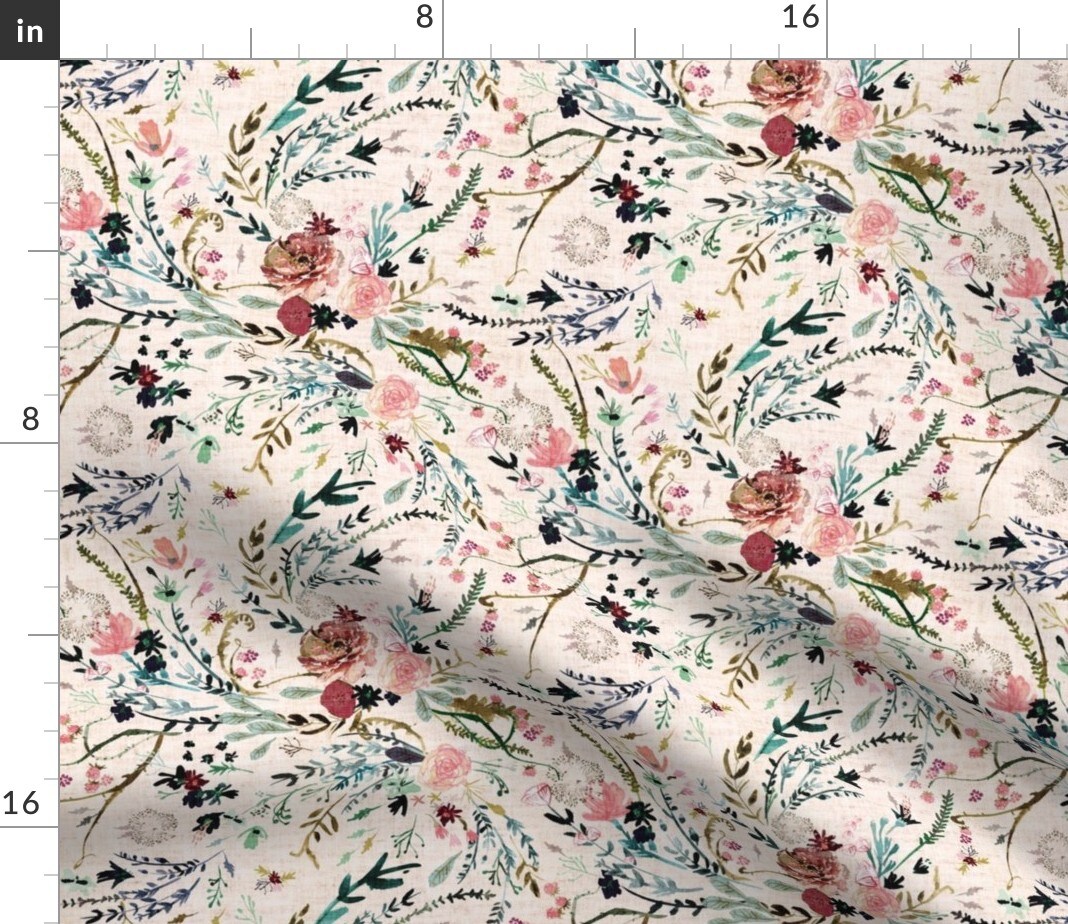 Floral Blush Pink Flower Vintage Flowers Girl Rose Botanical Custom Printed Fabric by Spoonflower Various Fabrics by the Yard or Fat Quarter