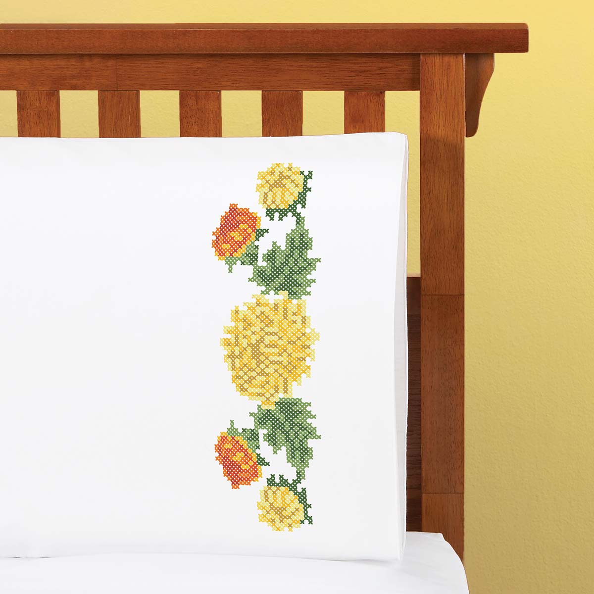 Herrschners Sunset Mums Pillowcase Pair Stamped CrossStitch Michaels