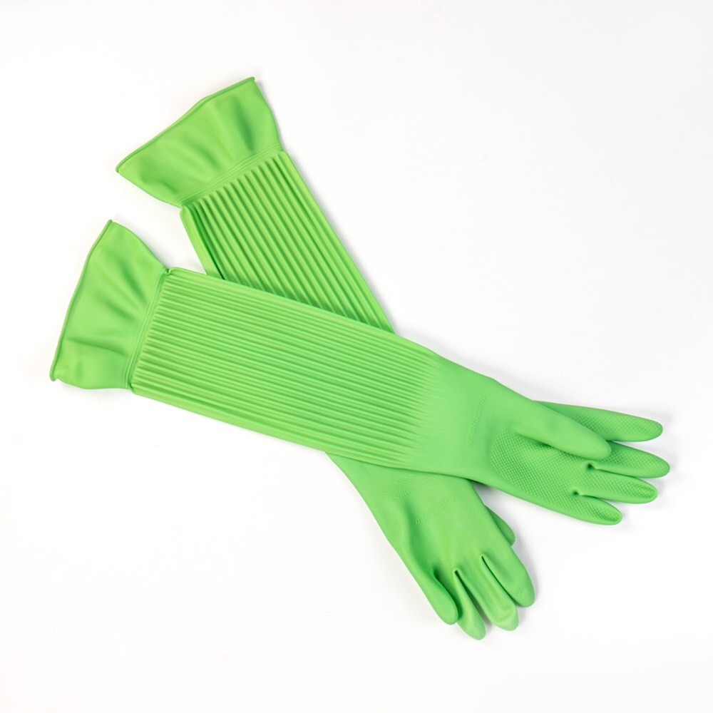 Arms Length Latex All Purpose Cleaning Gloves, Textured Fingers, Pair 22.8&#x22;, Green