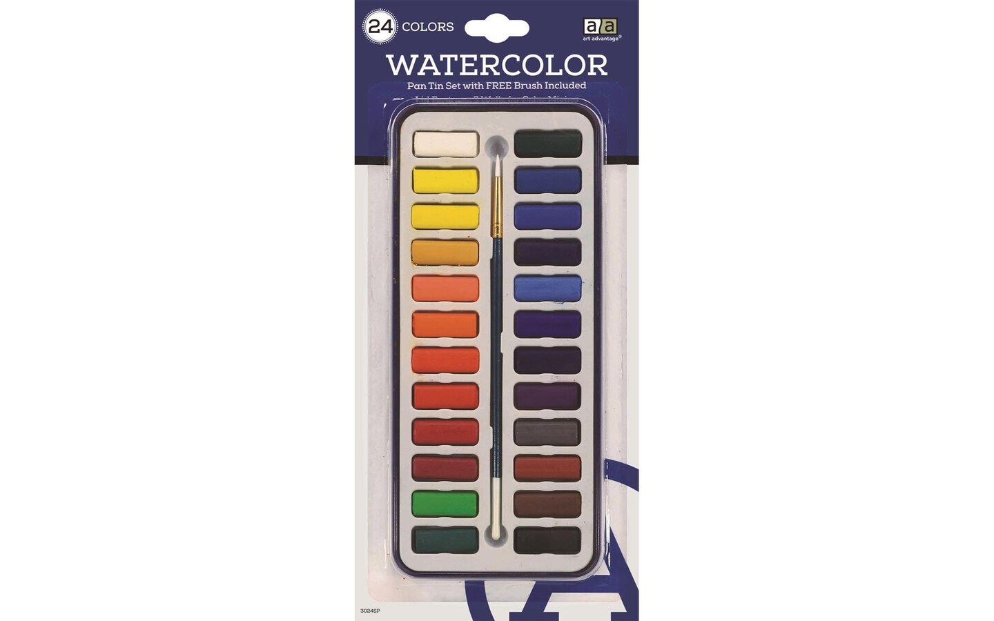 Art Advantage Watercolor 24 Color Square Pan Set with Brush