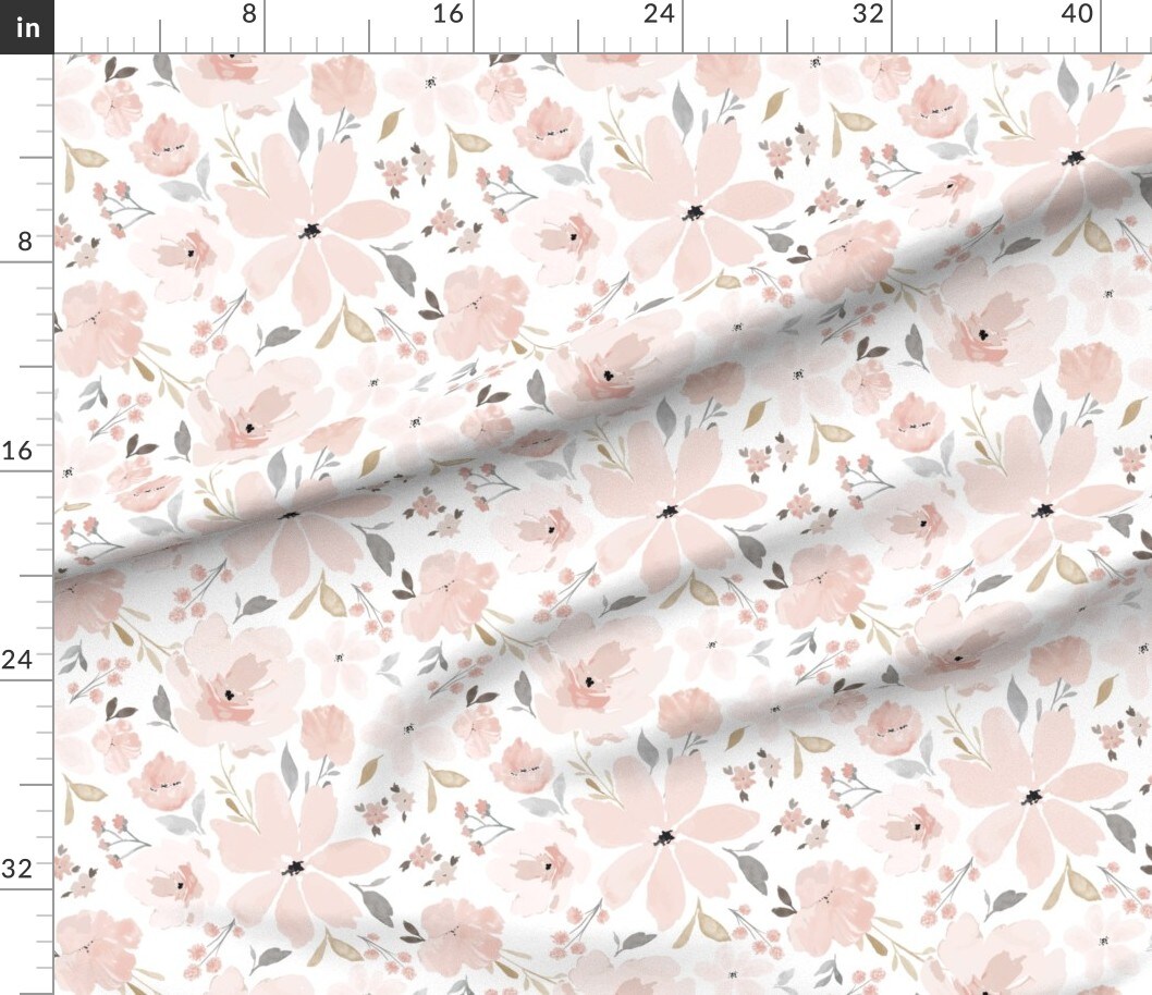 Various Fabrics by the Yard or Fat Quarter Pastel Floral Blush Pink Peach Flowers Jumbo Scale Feminine Watercolor Custom Printed Fabric by Spoonflower