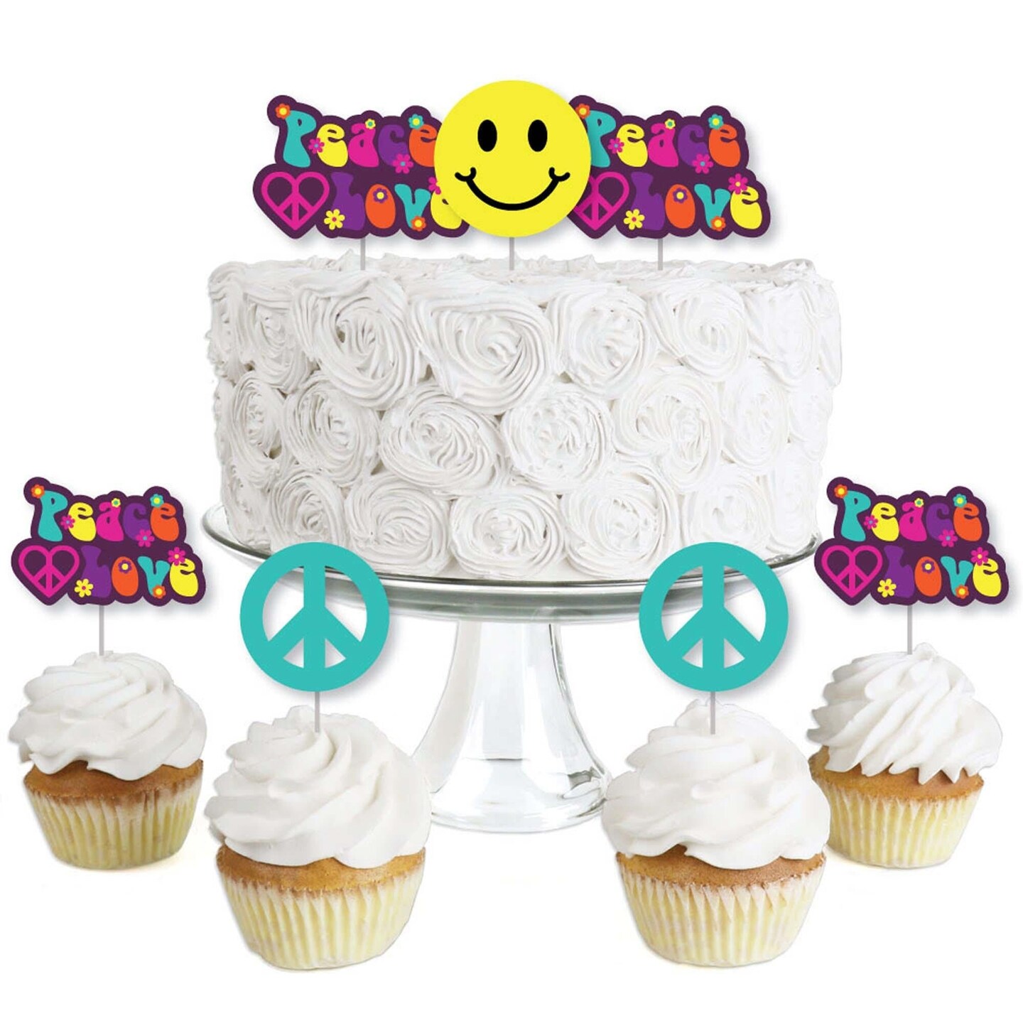 Big Dot of Happiness 60&#x27;s Hippie - Dessert Cupcake Toppers - 1960s Groovy Party Clear Treat Picks - Set of 24