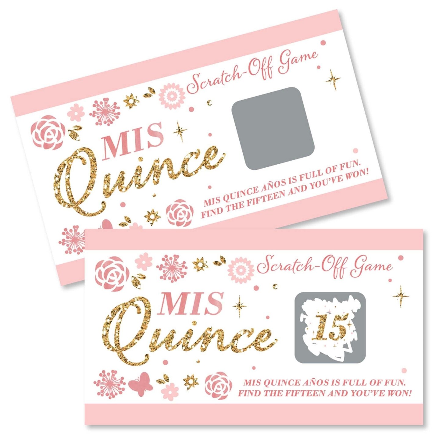Big Dot of Happiness Mis Quince Anos - Quinceanera Sweet 15 Birthday Party Game Scratch Off Cards - 22 Count