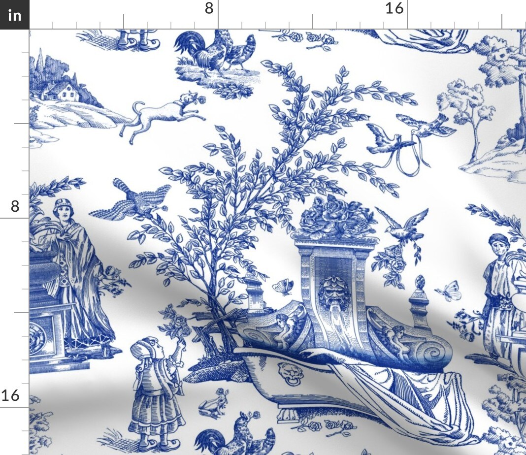 Indigo Blue White Floral Toile Roses Classical Custom Printed Fabric by Spoonflower Various Fabrics by the Yard or Fat Quarter