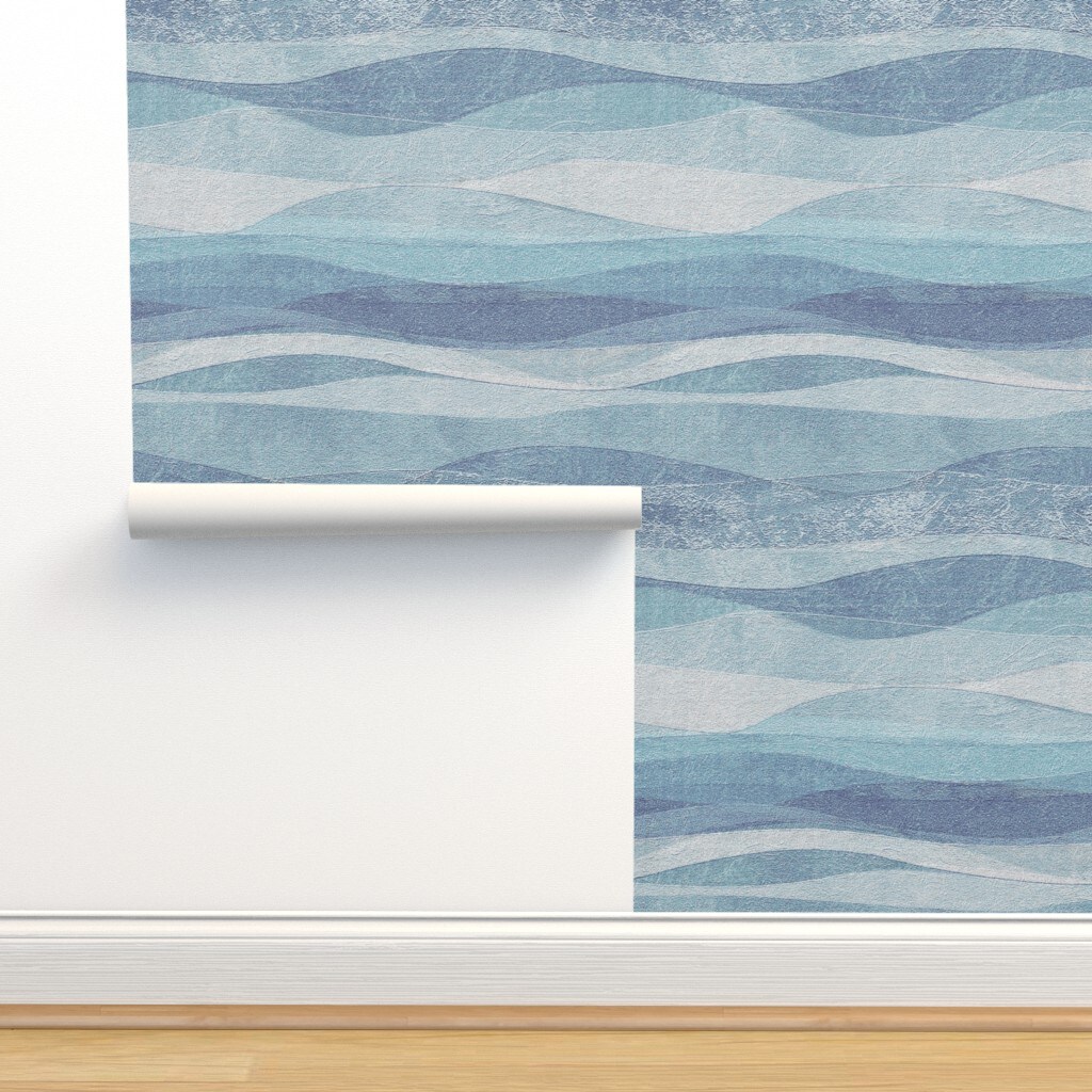 abstract ocean wave,coastal nautical,modern farmhouse,shades of blue Custom Removable Wallpaper by Spoonflower Peel & Stick Wallpaper 2FT Wide