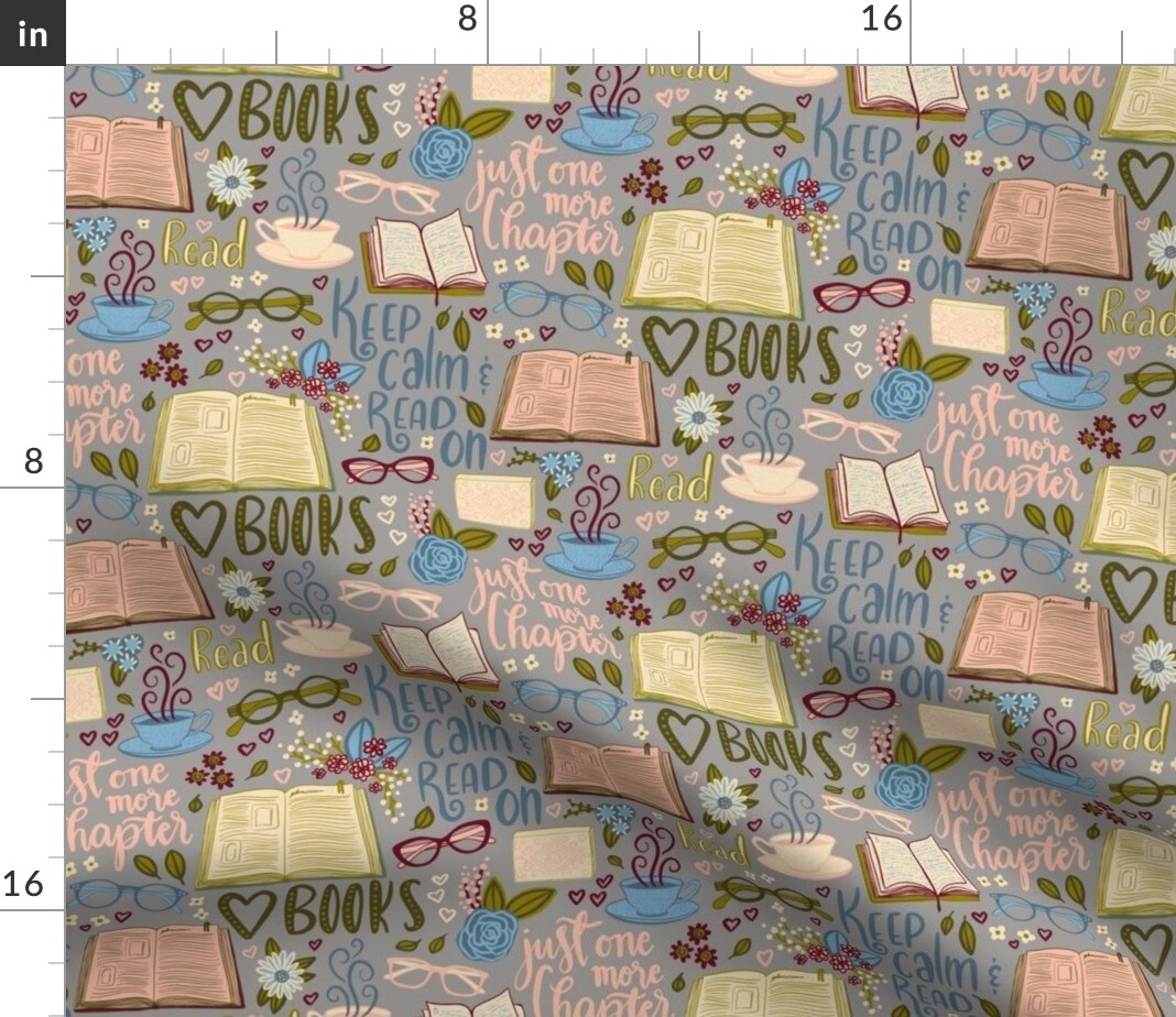 Chapter Book Lover Grey Reading Books Hygge Library Time Custom Printed Fabric by Spoonflower Various Fabrics by the Yard or Fat Quarter