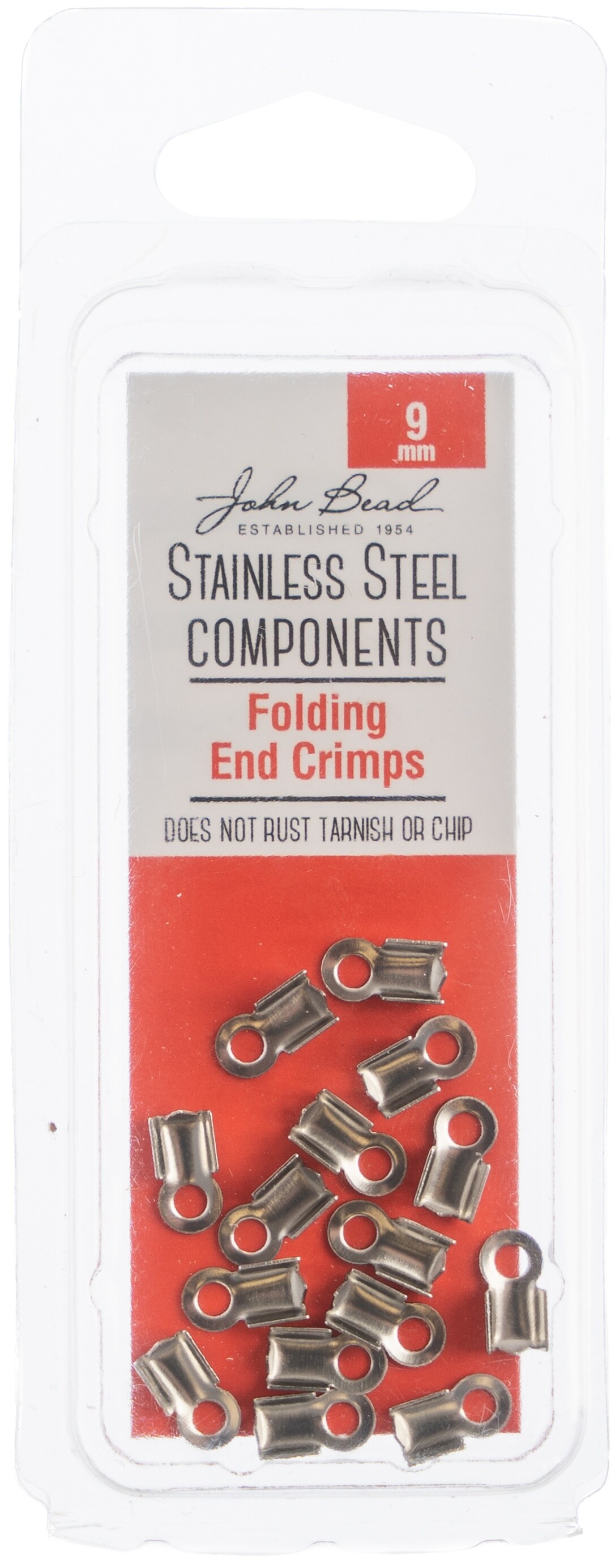 John Bead Stainless Steel Folding End Crimp 15/Pkg-9mm
