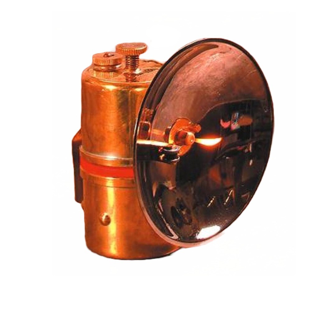 J.K. Dey & Sons Old-Fashioned Carbide Cap Lamp with Flint Striker and Reflector Solid Brass