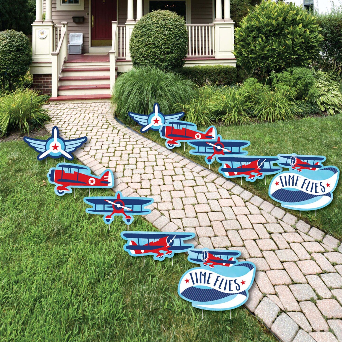 Big Dot of Happiness Taking Flight - Airplane - Lawn Decorations - Outdoor Vintage Plane Baby Shower or Birthday Party Yard Decorations - 10 Piece