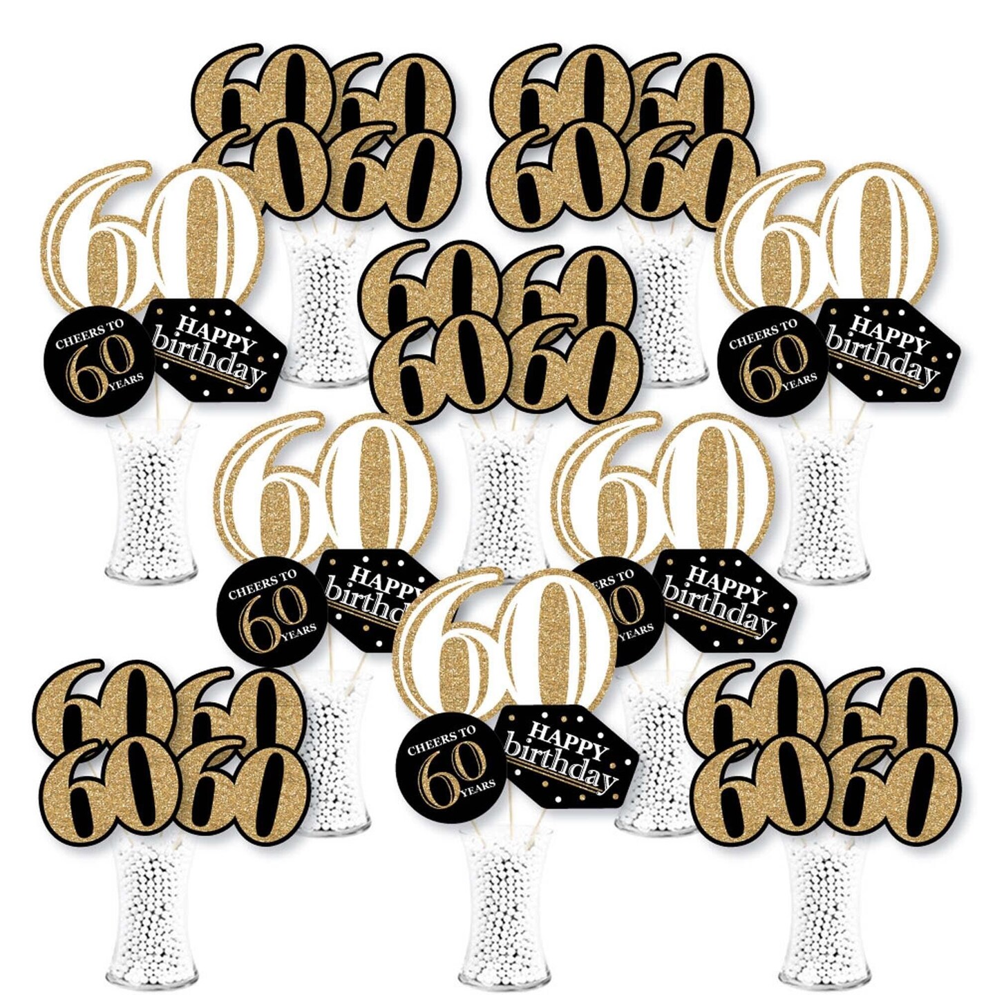 Big Dot of Happiness Adult 60th Birthday - Gold - Birthday Party Centerpiece Sticks - Showstopper Table Toppers - 35 Pieces