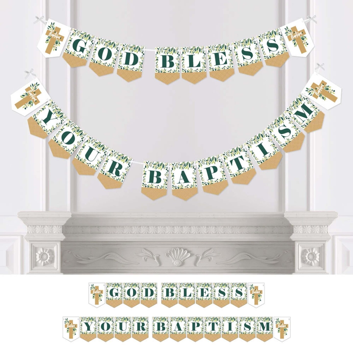 Big Dot of Happiness Baptism Elegant Cross - Religious Party Bunting Banner - Party Decorations - God Bless Your Baptism