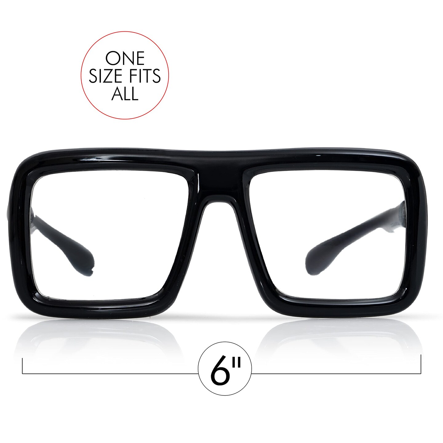 Black Oversized Thick Glasses &#x2013; Shiny Square Frame Old Man Nerd Costume Accessory Clear Lens Spectacles for Adults and Children