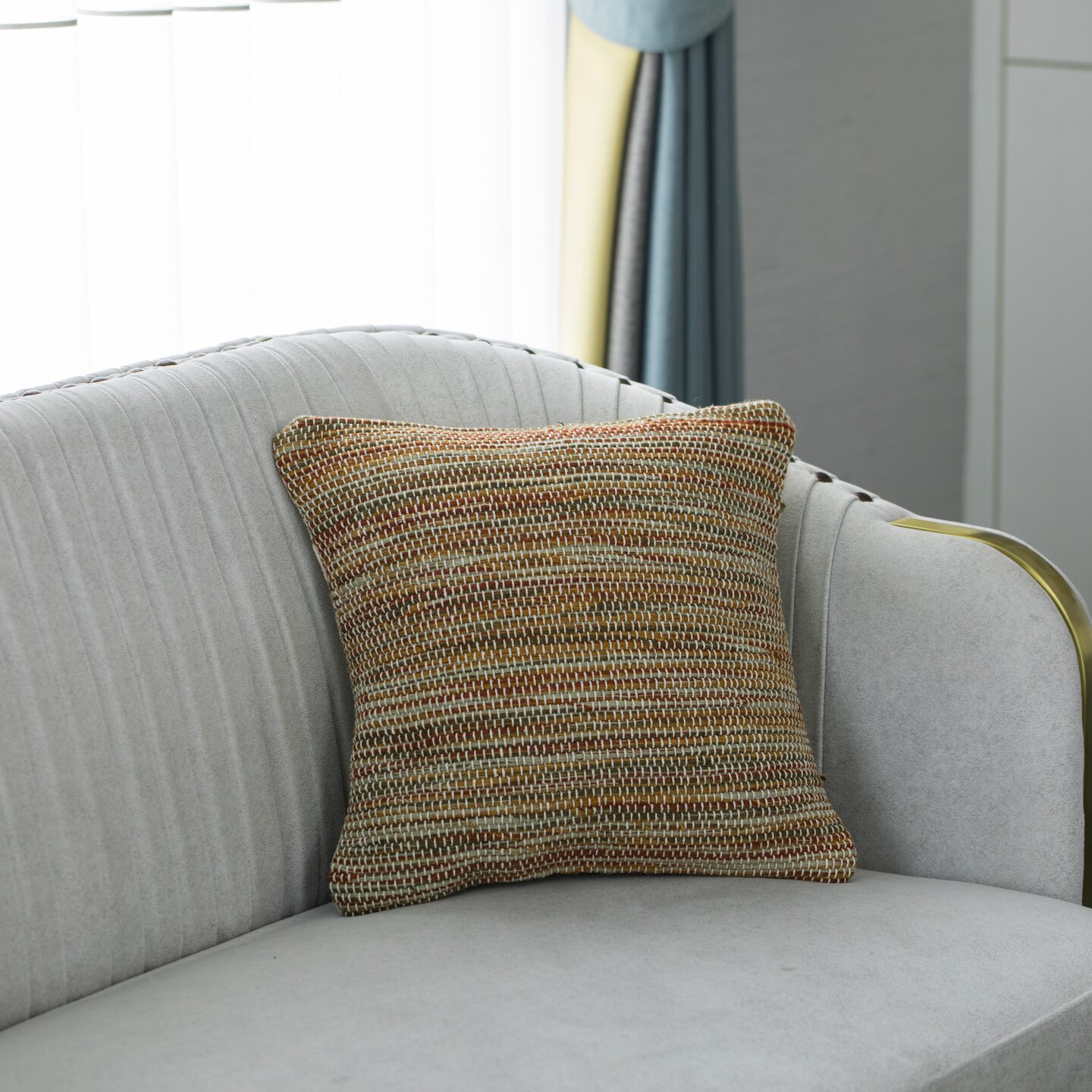 16&#x22; Handwoven Wool &#x26; Cotton Throw Pillow Cover with Woven Knit Texture