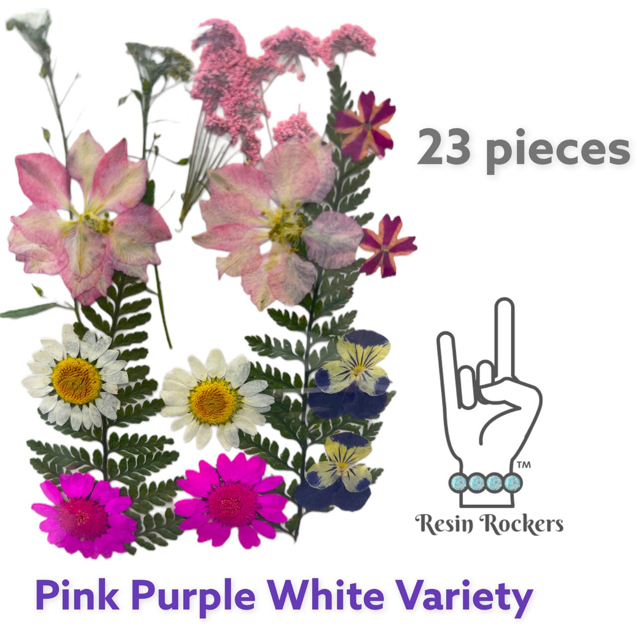 23 Piece Pink Purple White Variety Dried Pressed Real Natural Flowers ...
