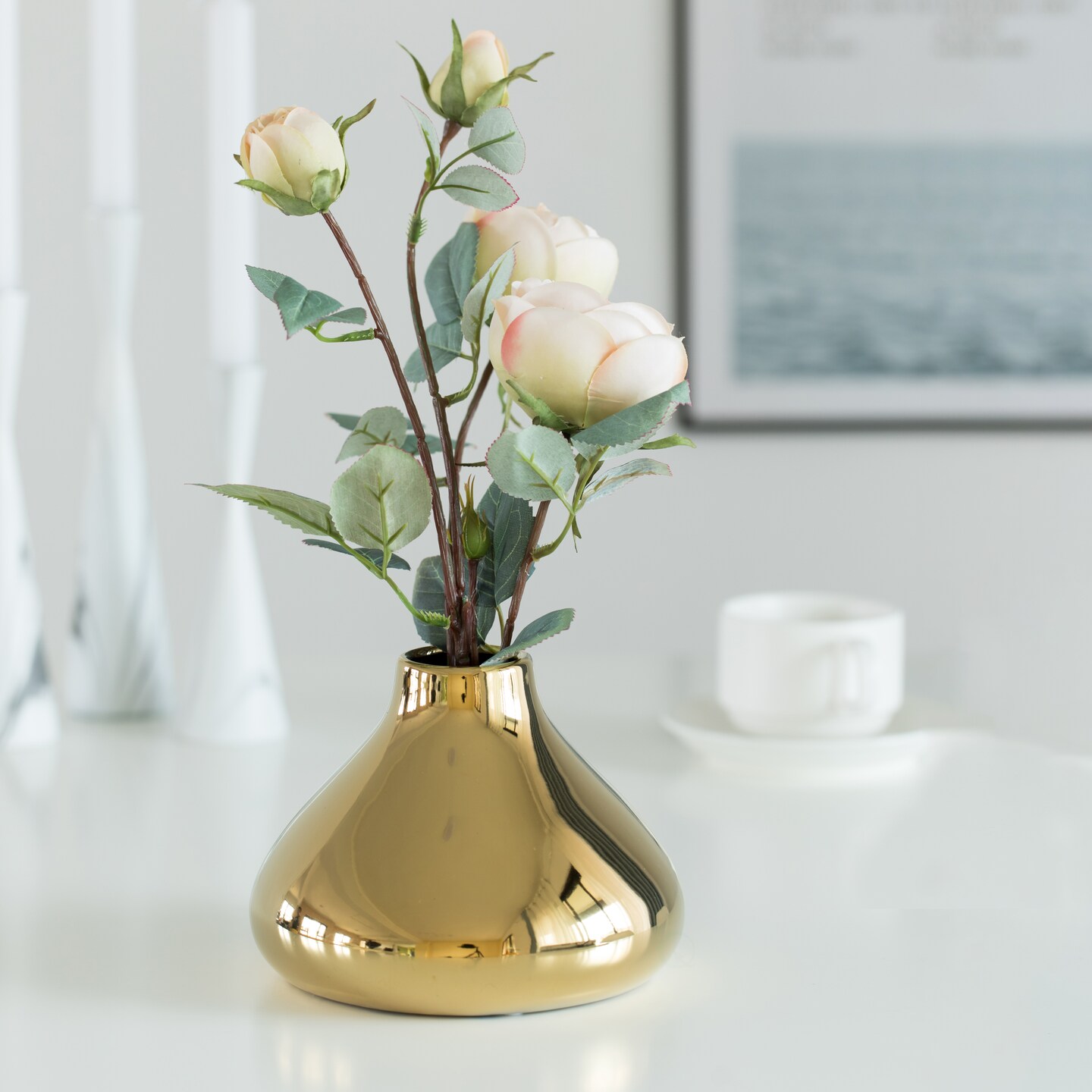 Decorative Ceramic Modern Centerpiece Table Flower Vase, Gold