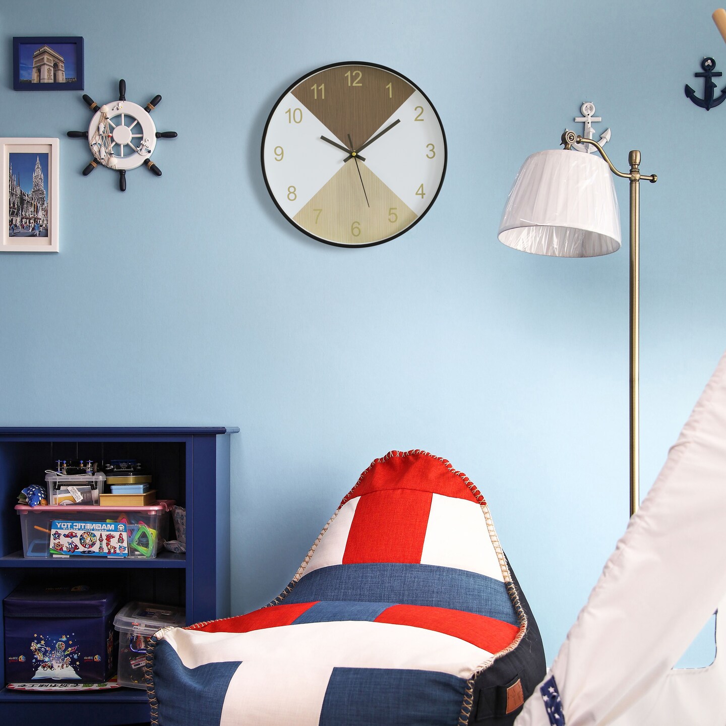 Decorative Modern Round Wood- Looking Plastic Wall Clock for Living Room, Kitchen, or Dining Room