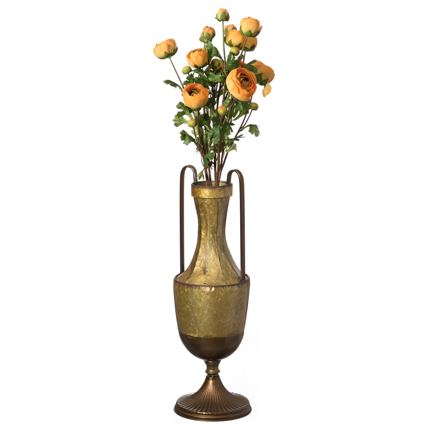 Decorative Antique Style Metal Jug Floor Vase with 2 Handles - Vintage Inspired Rustic Design for Entryway, Living Room, or Dining Room - Tall Elegant Home Decor Accent - Classic Metal Vase