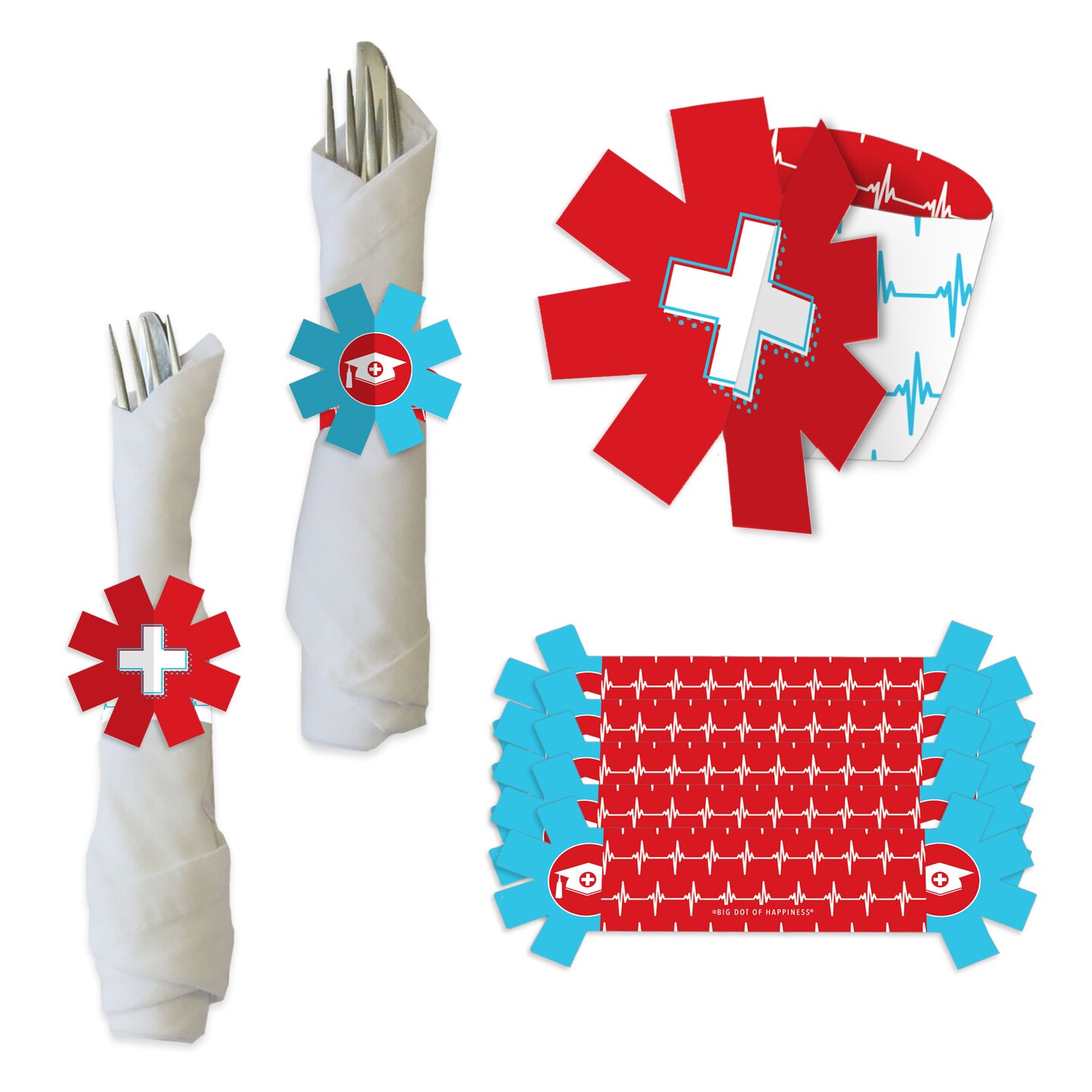 Big Dot of Happiness Nurse Graduation - Medical Nursing Graduation Party Paper Napkin Holder - Napkin Rings - Set of 24