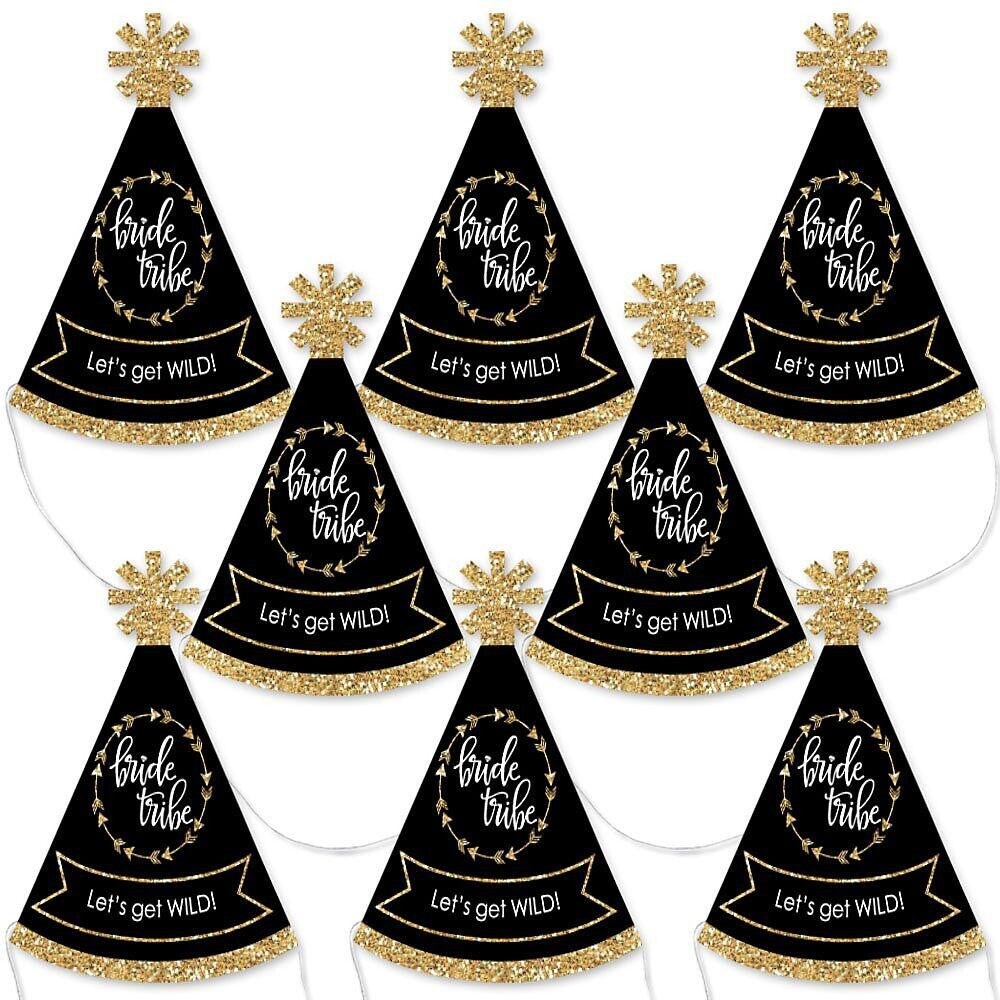 Big Dot of Happiness &#x22;Bride Tribe&#x22; - Mini Cone Bridal Shower or Bachelorette Party Hats - Small Little Party Hats - Set of 8