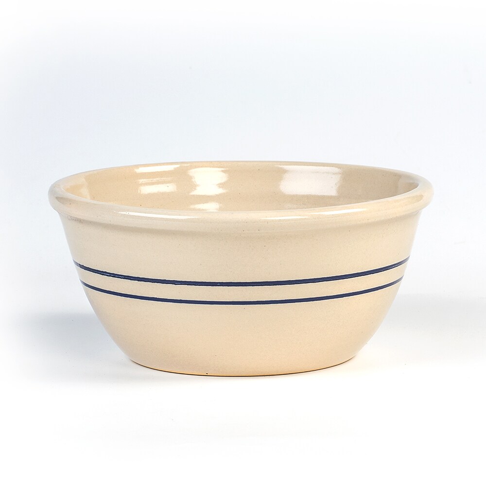 Martinez Pottery Hand-Turned Heritage Blue Stripe Stoneware Mixing Bowl 10&#x22;
