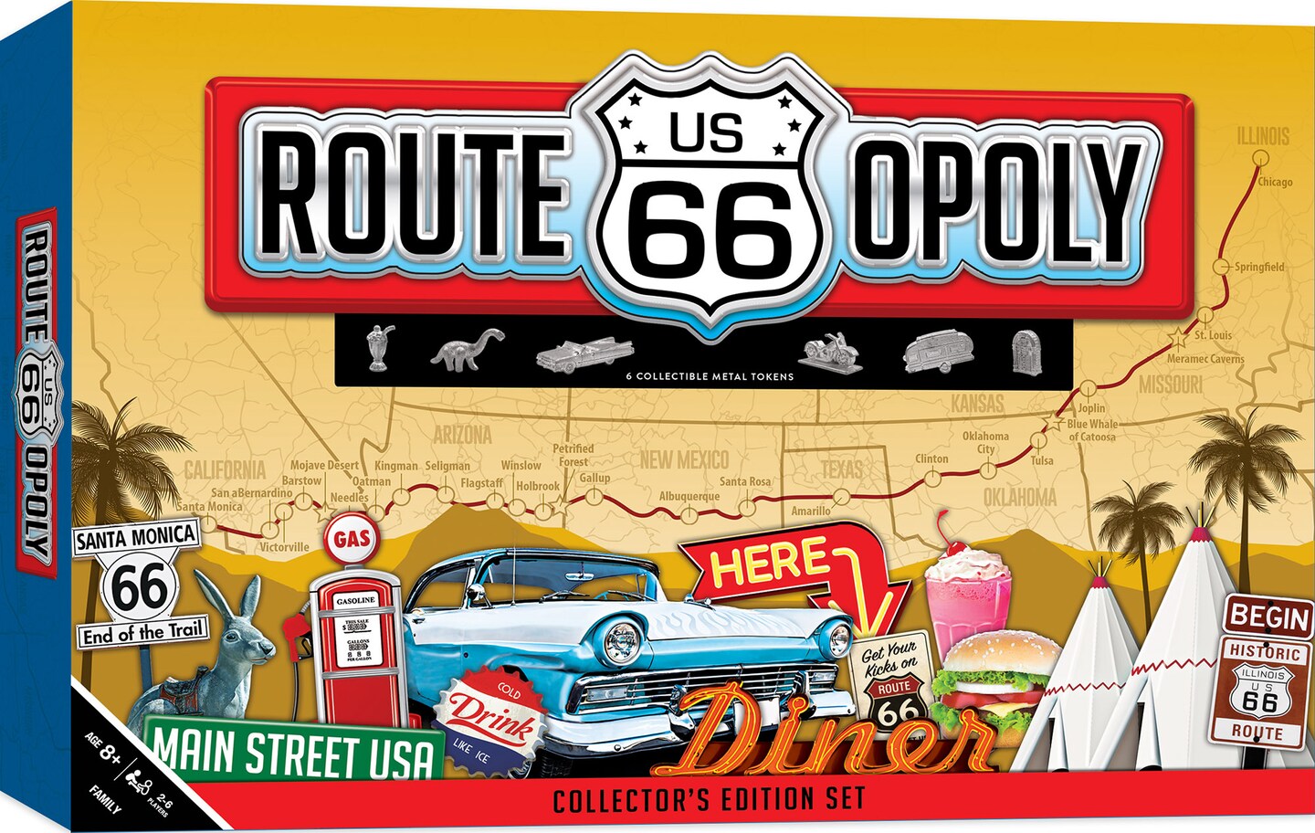 MasterPieces Opoly Board Games - Route 66 Opoly - Officially Licensed Board Games For Adults, Kids, & Family