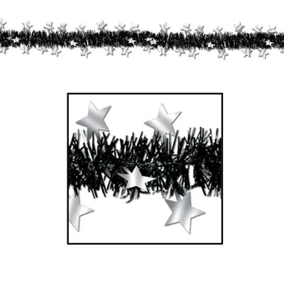 Black and Silver FR Metallic Star Garland