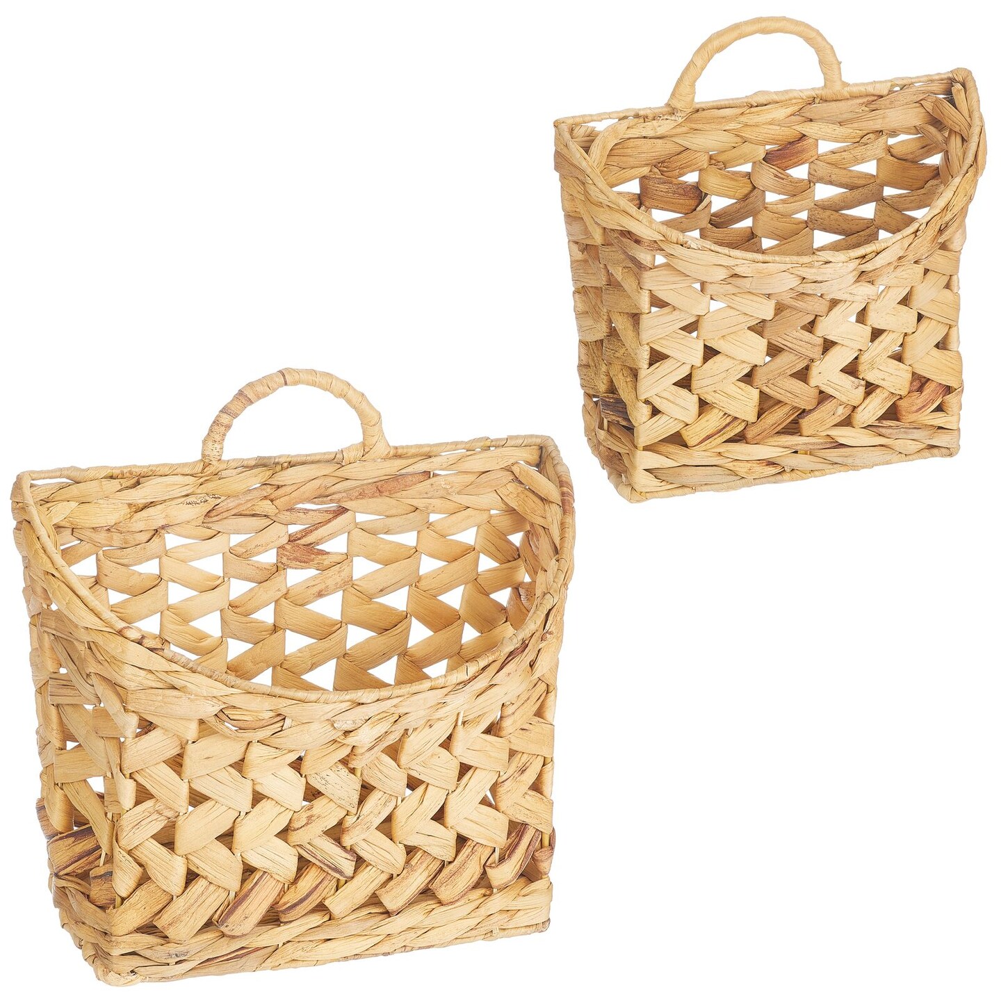 mDesign Woven Water Hyacinth Hanging Wall Storage Basket - Set of 2 - Natural