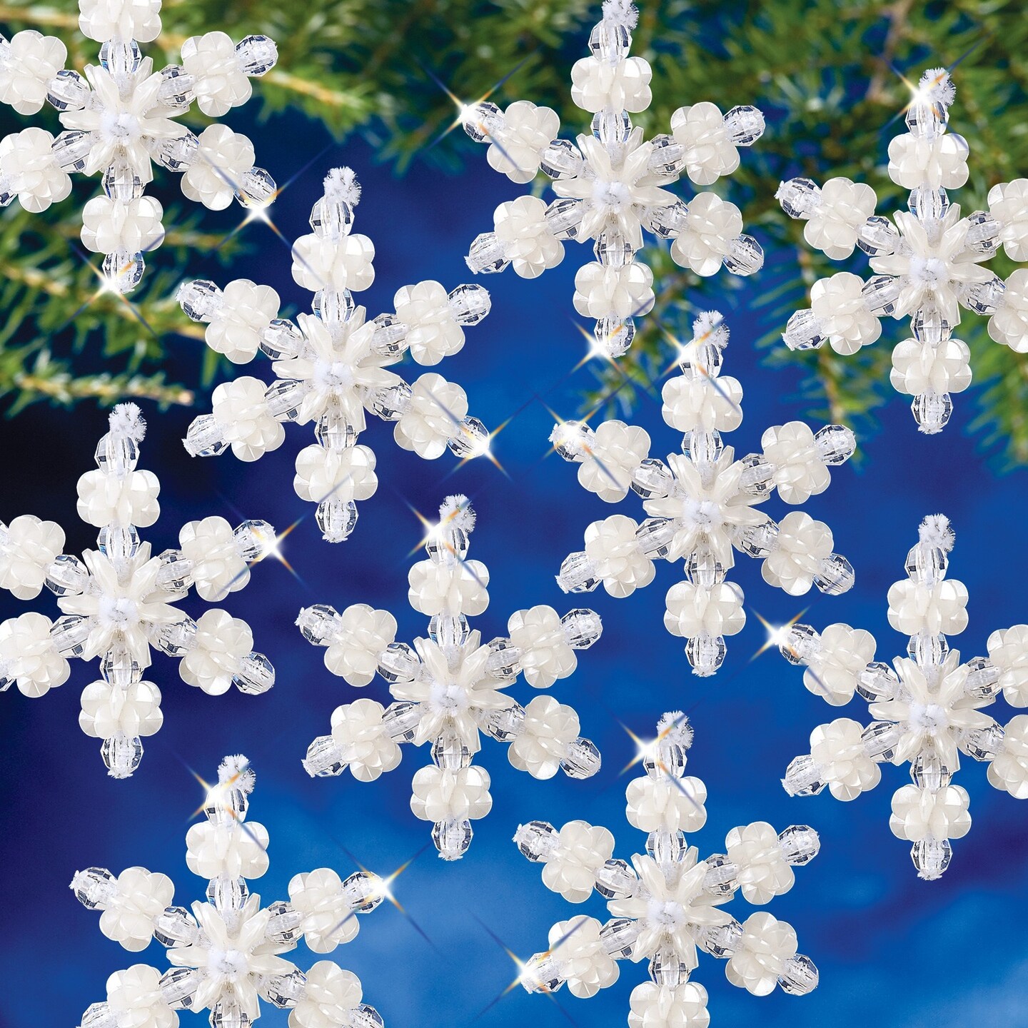 The Beadery Holiday Beaded Ornament Kit-Mini Pearl Snowflake 2&#x22; Makes 24