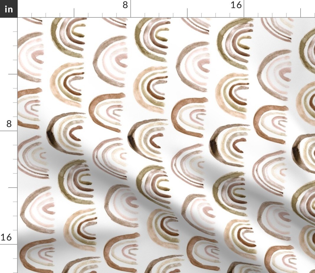 Boho Rainbows Rotated Neutral Nursery Earthy Colors Watercolor Modern Kids Beige Natural Custom Printed Fabric by Spoonflower Various Fabrics by the Yard or Fat Quarter