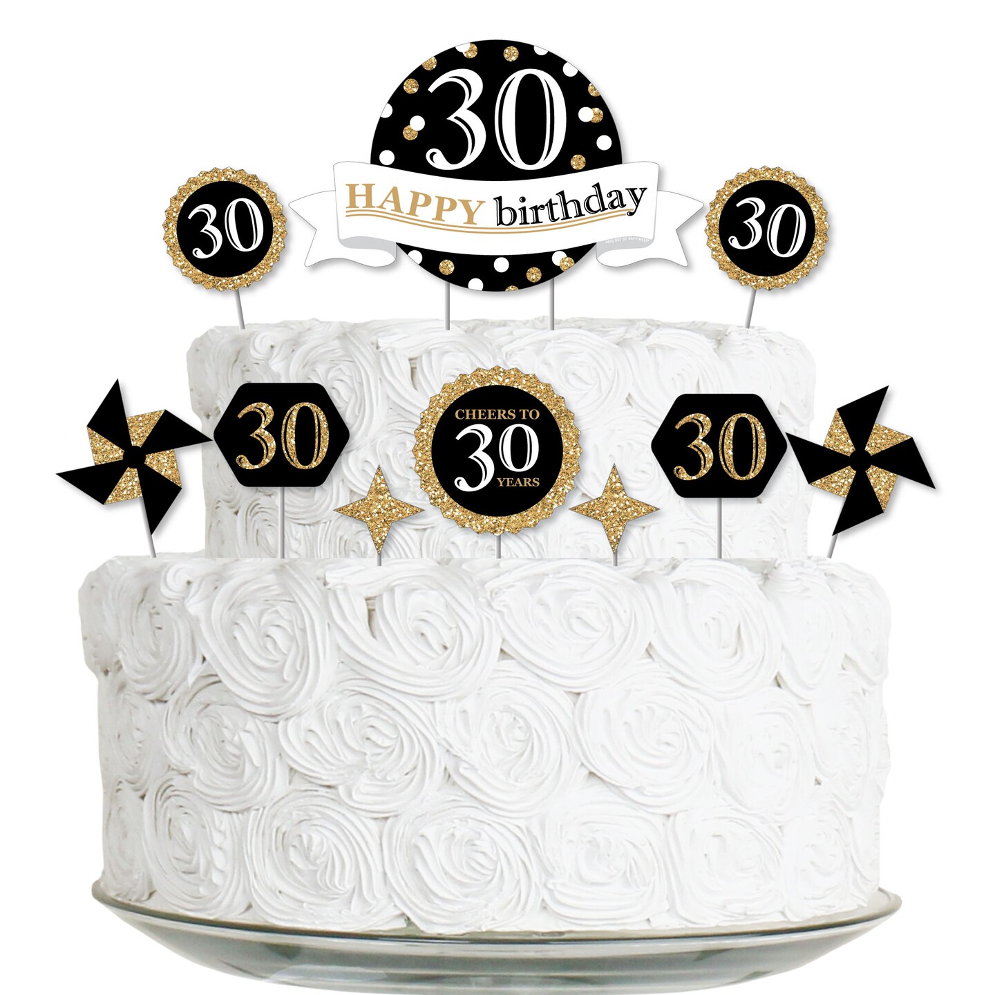 Big Dot of Happiness Adult 30th Birthday - Gold - Birthday Party Cake Decorating Kit - Happy Birthday Cake Topper Set - 11 Pieces