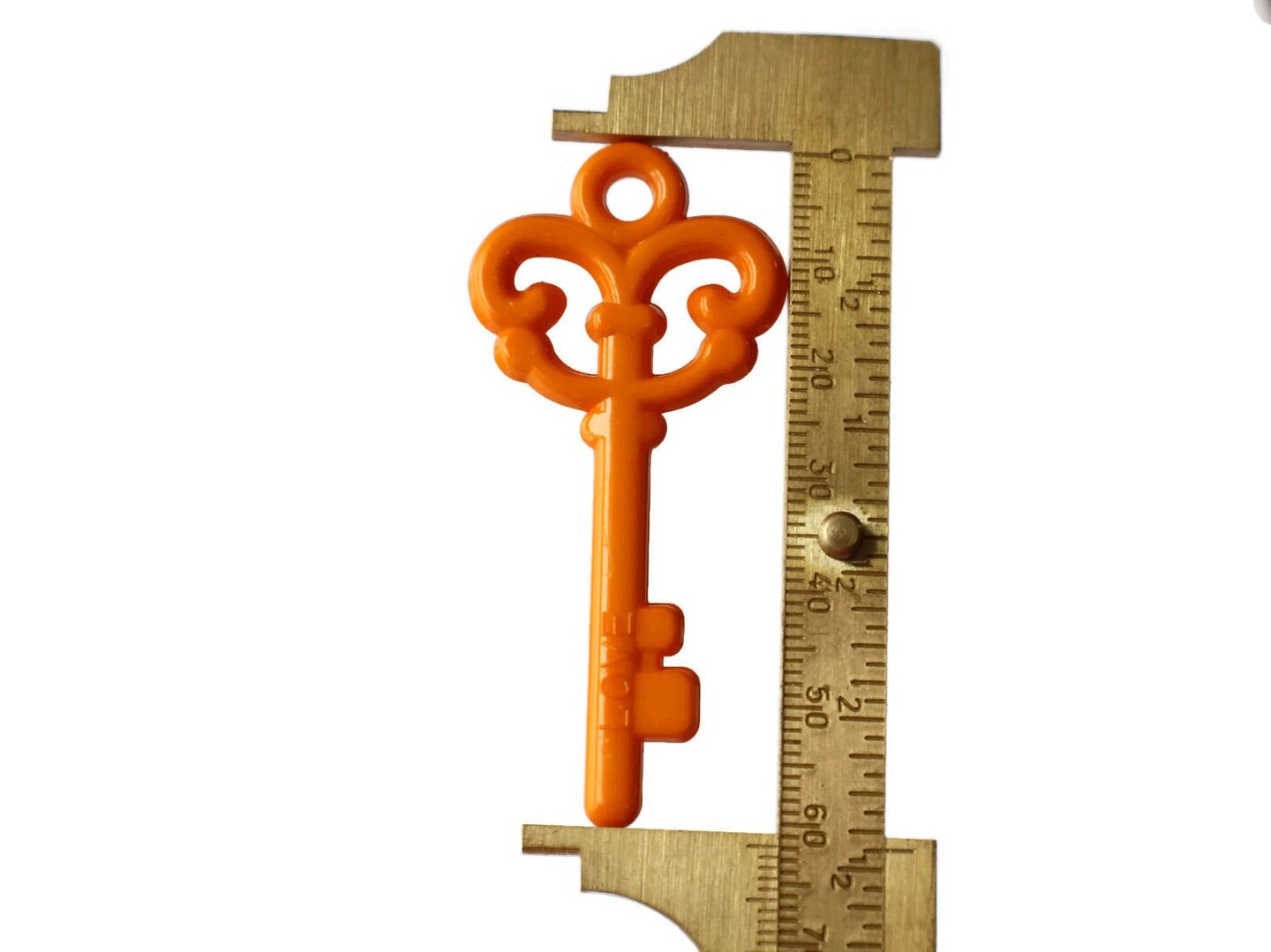 8 62mm Orange Skeleton Key Charms - Plastic Key Pendants