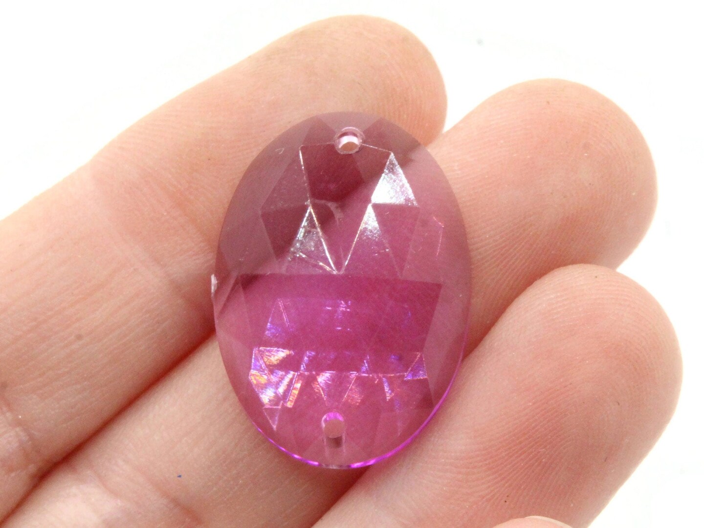 8 25mm Faceted Oval Clear Purple Sew On Vintage Plastic Cabochons
