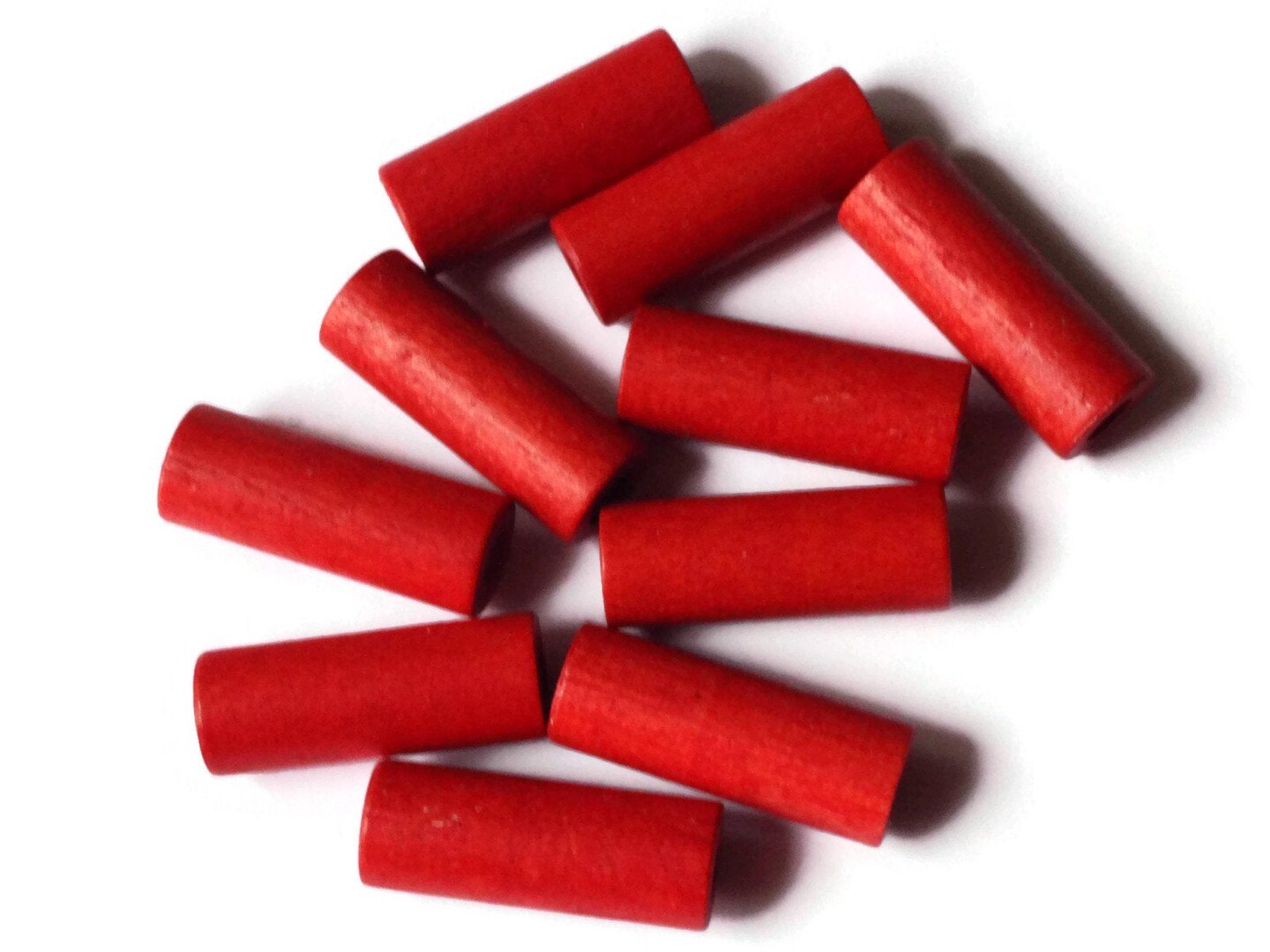 10 26mm Red Wood Tube Beads 1 Inch Vintage Beads Long Loose Wooden Beads bK2