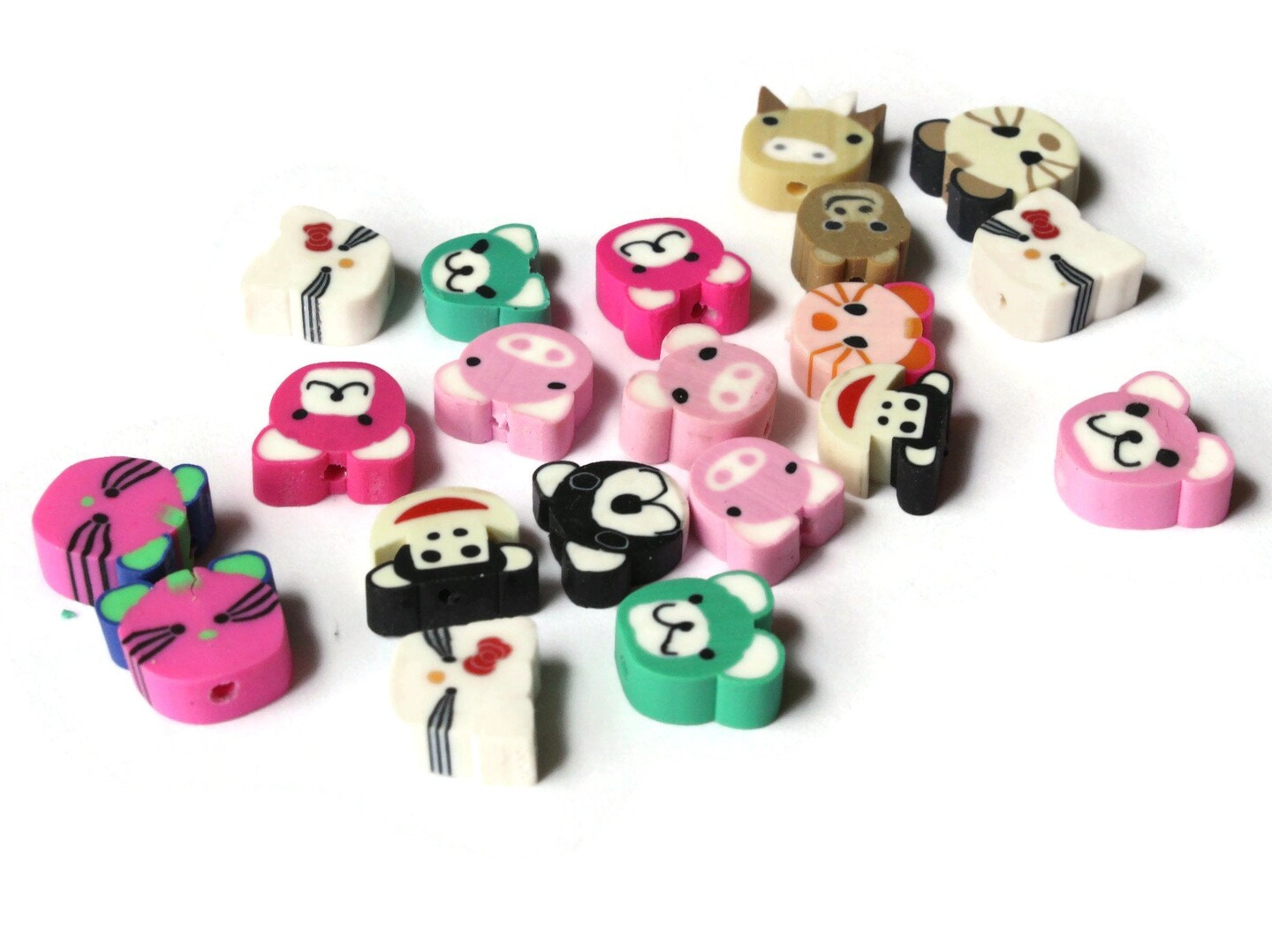 20 Mixed Animal Head Beads Assorted Polymer Clay Beads Cute Zoo Beads