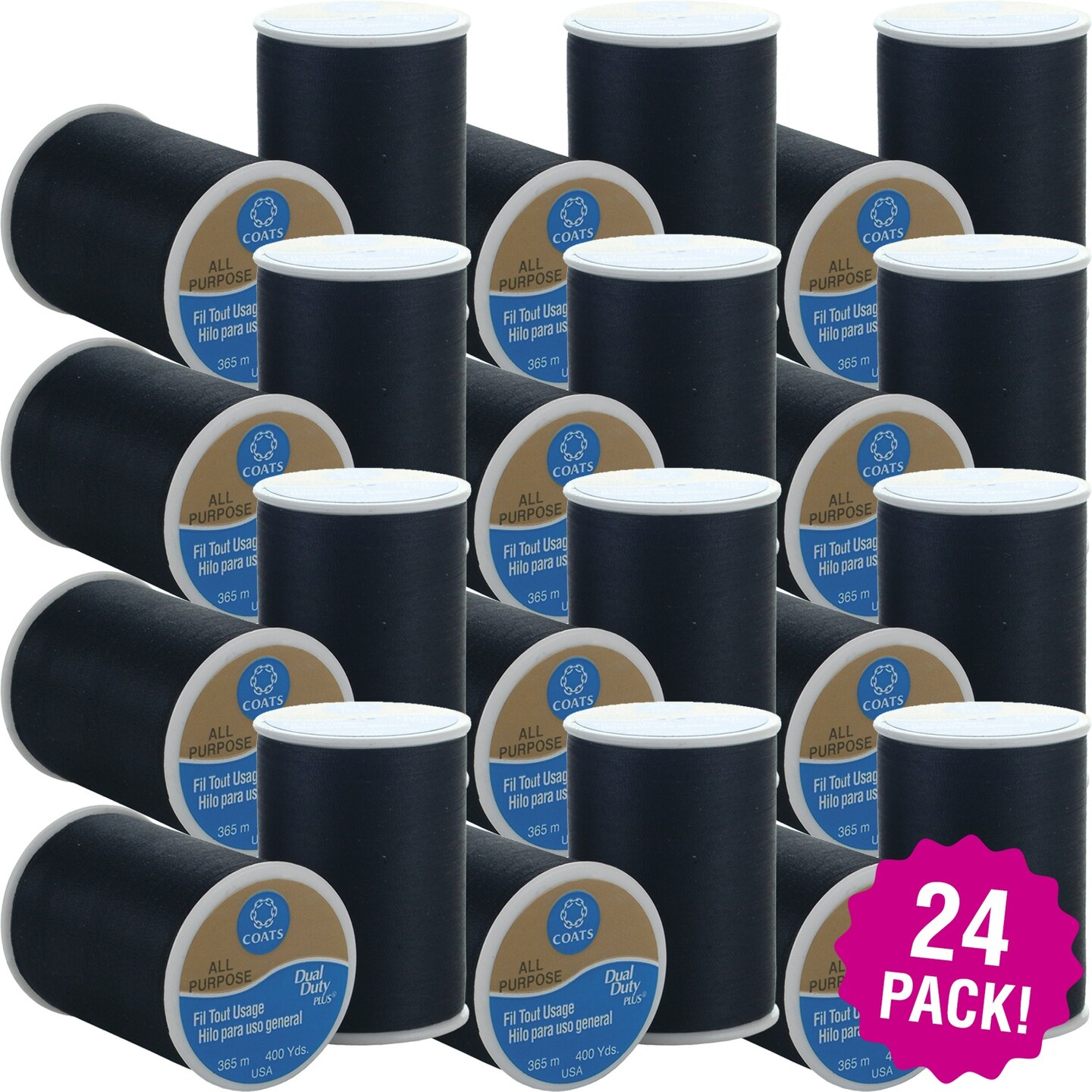 Multipack of 24 - Coats Dual Duty All-Purpose Thread 400yd-Black