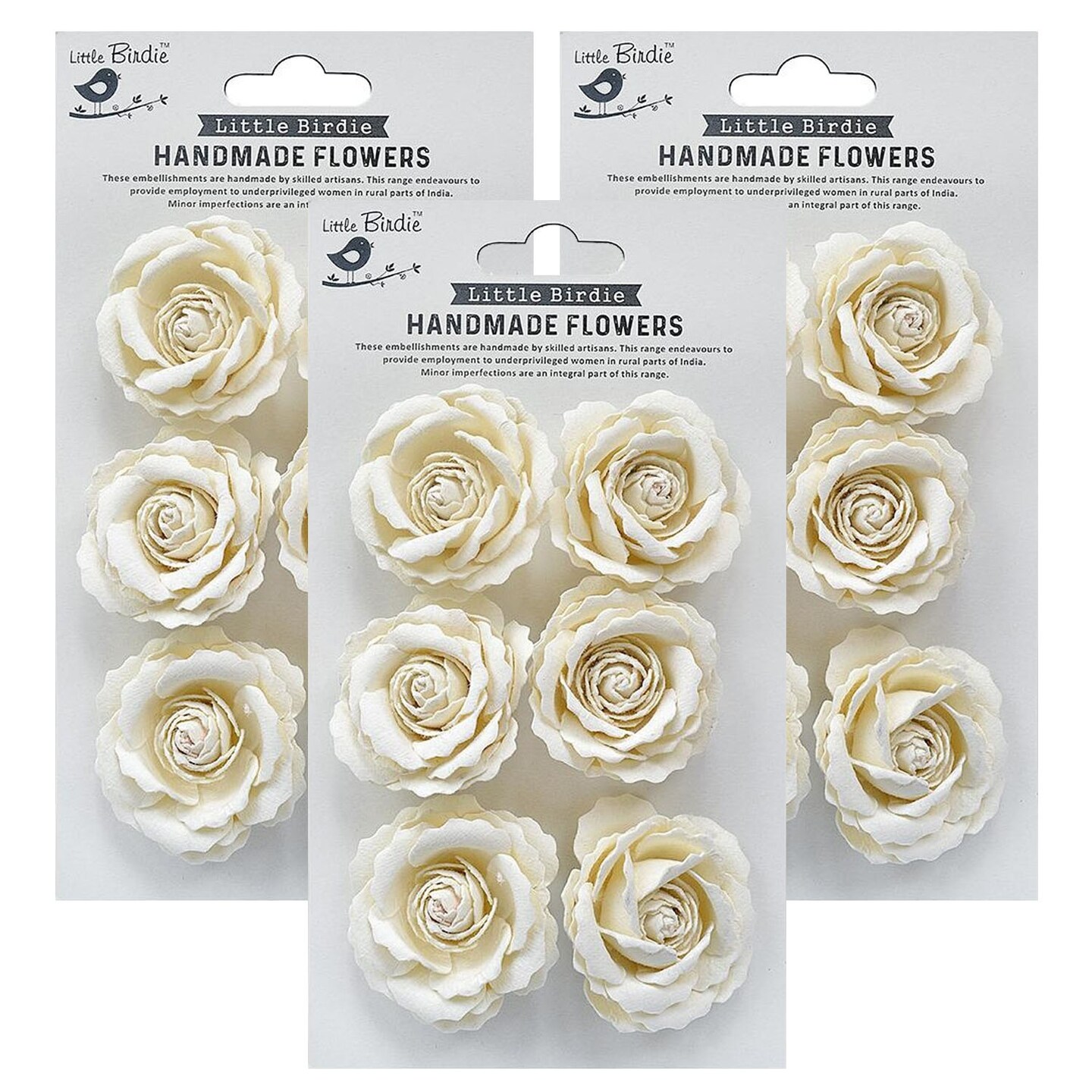 Pack of 3 - Little Birdie Ellis Paper Flowers 6/Pkg-Shabby Chic