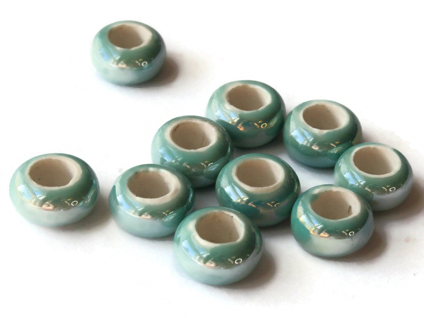 10 13mm Turquoise Porcelain Rondelle Beads