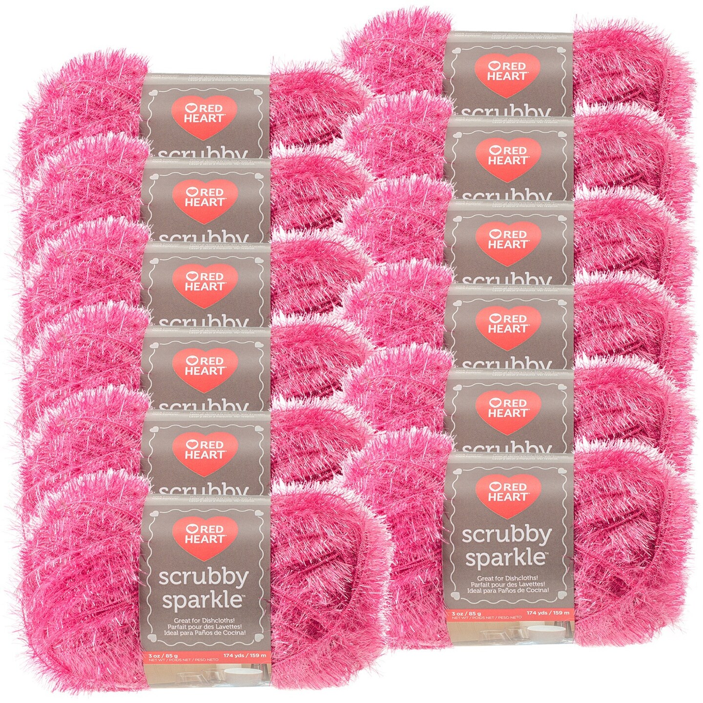 Multipack of 12 - Red Heart Scrubby Sparkle Yarn-Watermelon