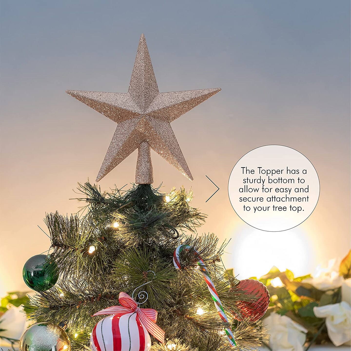 Ornativity Glitter Star Tree Topper - Christmas Champagne Decorative Holiday Bethlehem Star Ornament